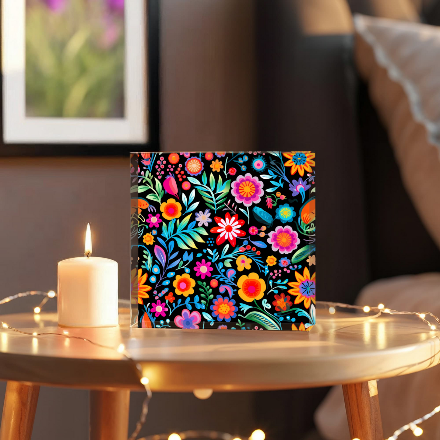 Mexican Floral Fiesta Pattern 060 - 6" x 6" Acrylic Block