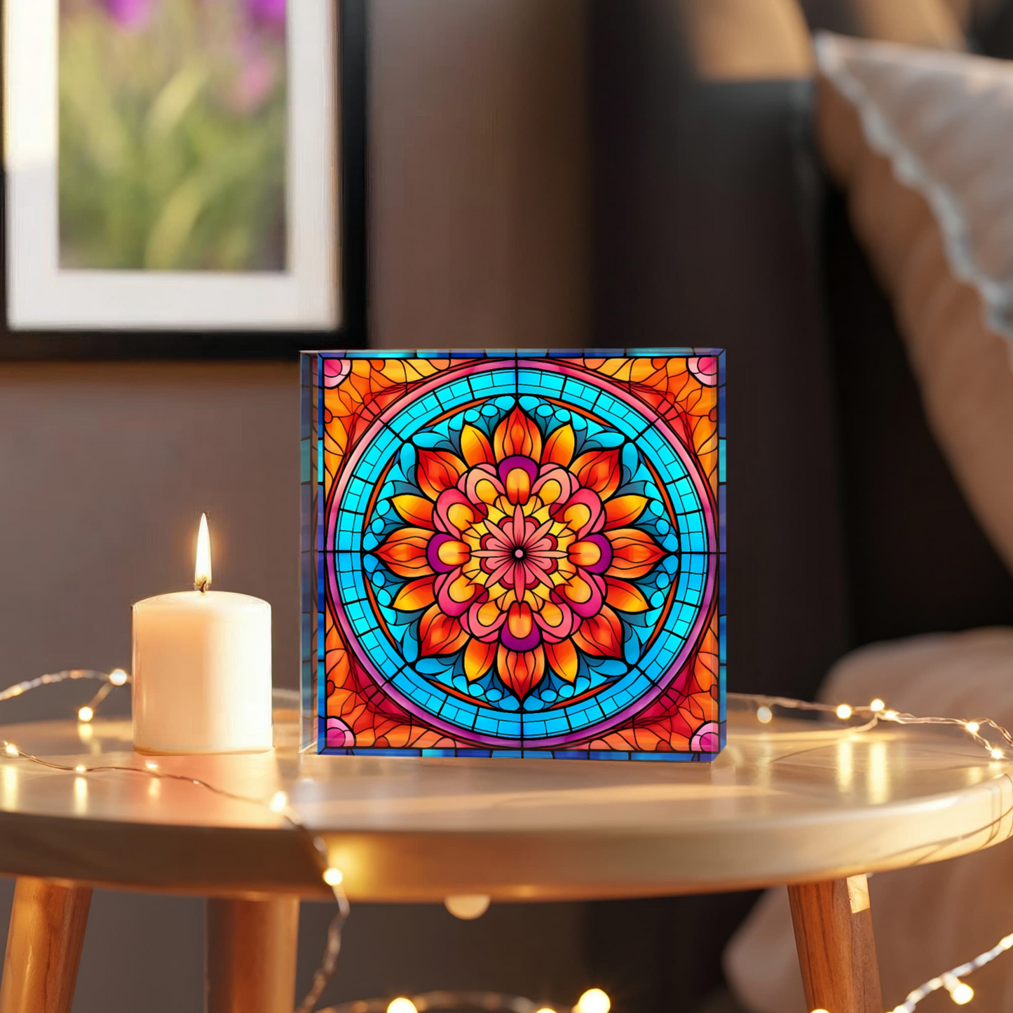 Mandala Stained Glass Style Design 009 - 6" x 6" Acrylic Block