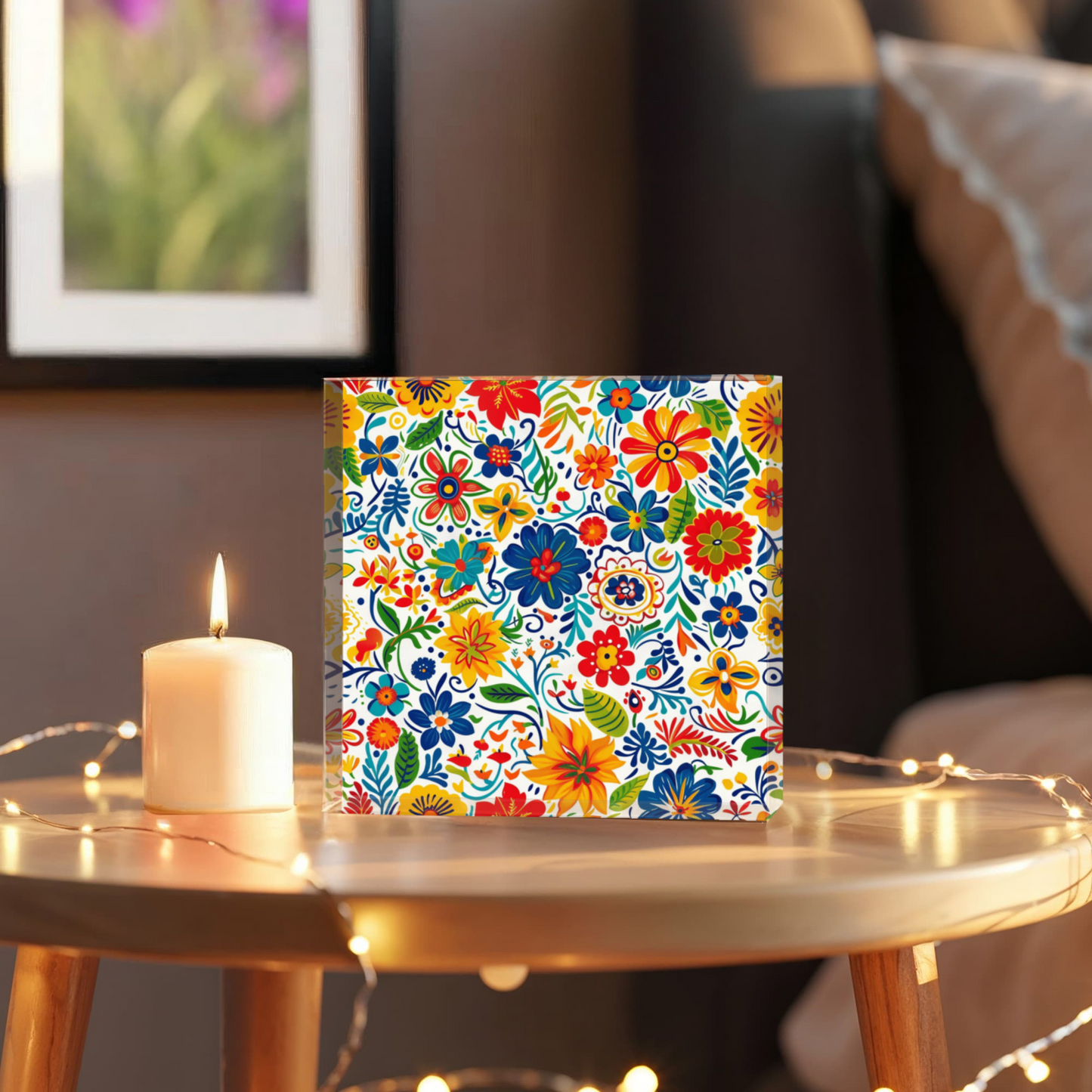 Mexican Floral Fiesta Pattern 072 - 6" x 6" Acrylic Block