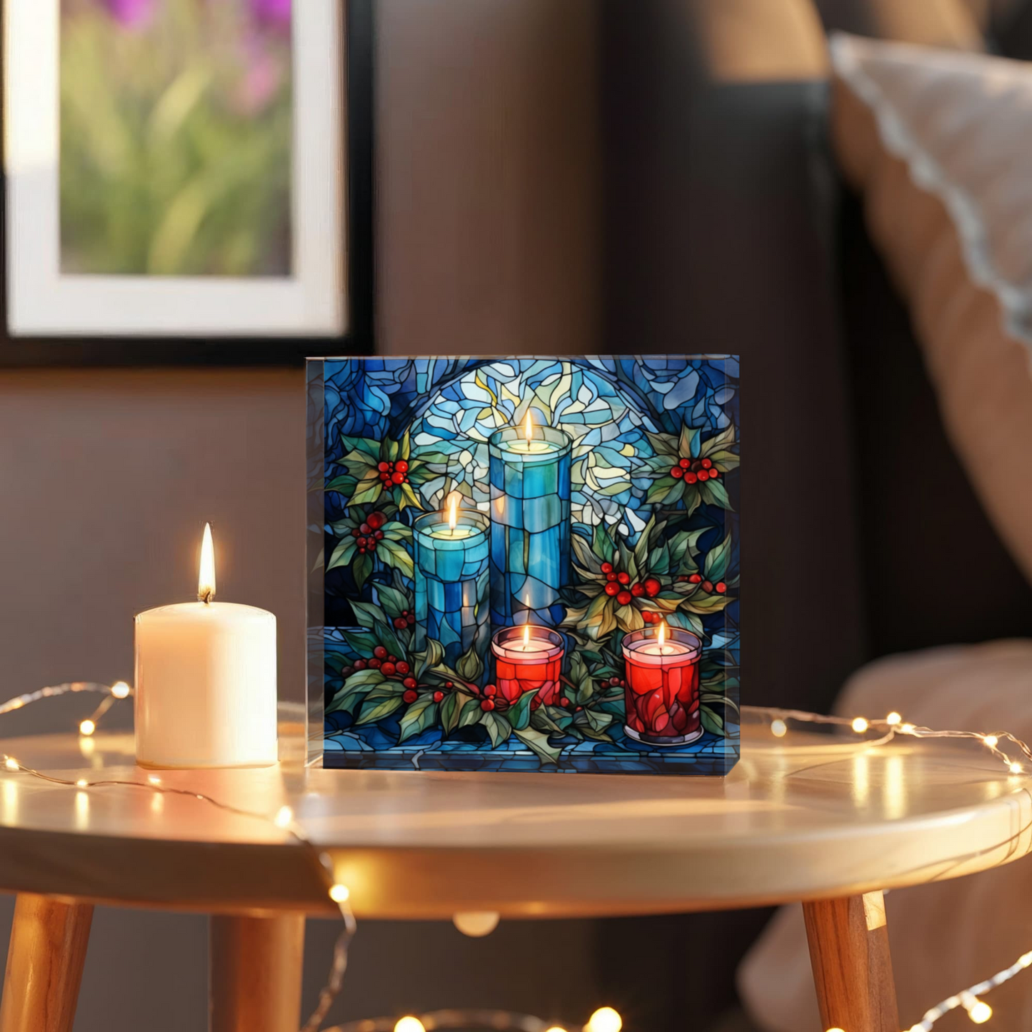 Christmas Stained Glass Style Design 025 - 6" x 6" Acrylic Block