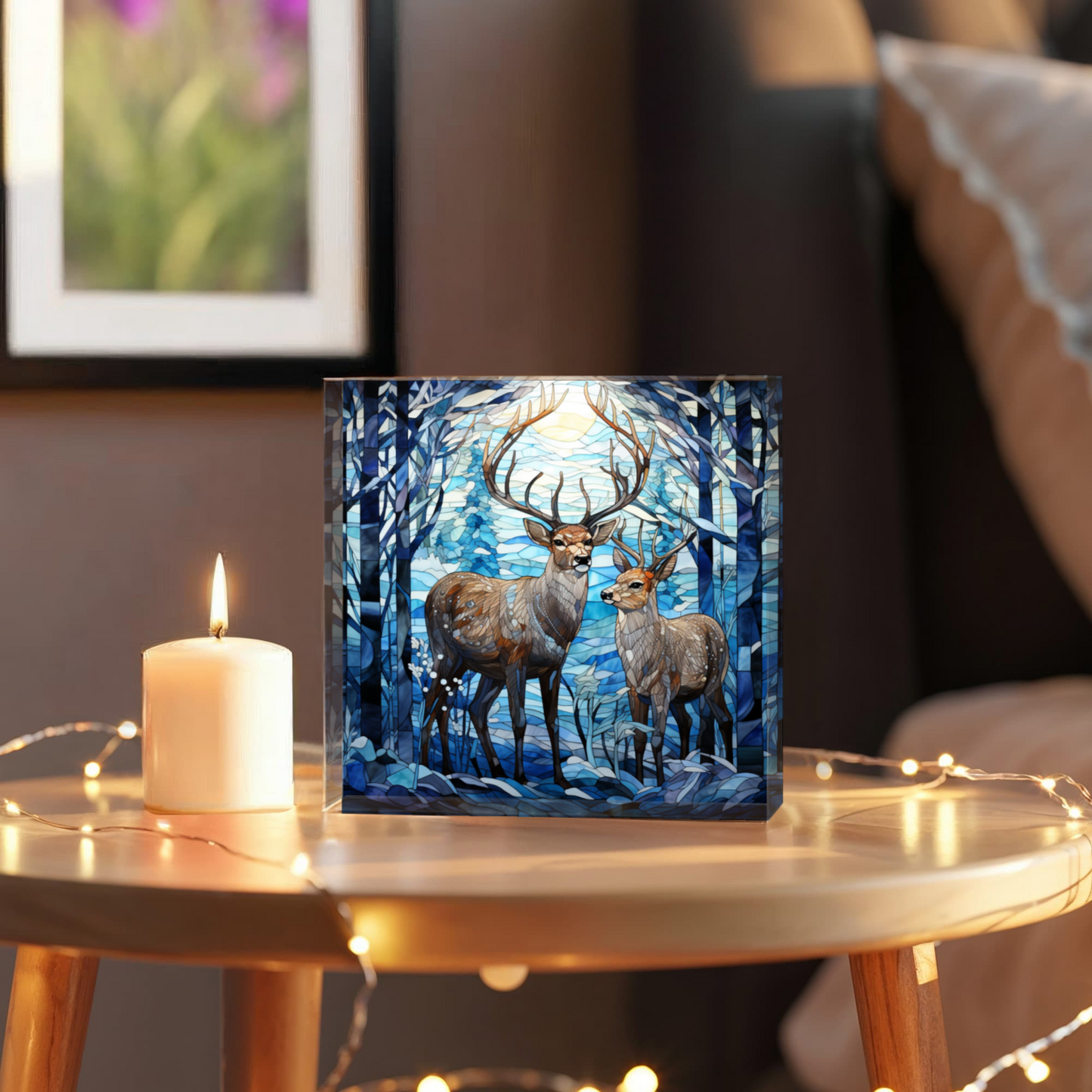 Christmas Stained Glass Style Design 030 - 6" x 6" Acrylic Block