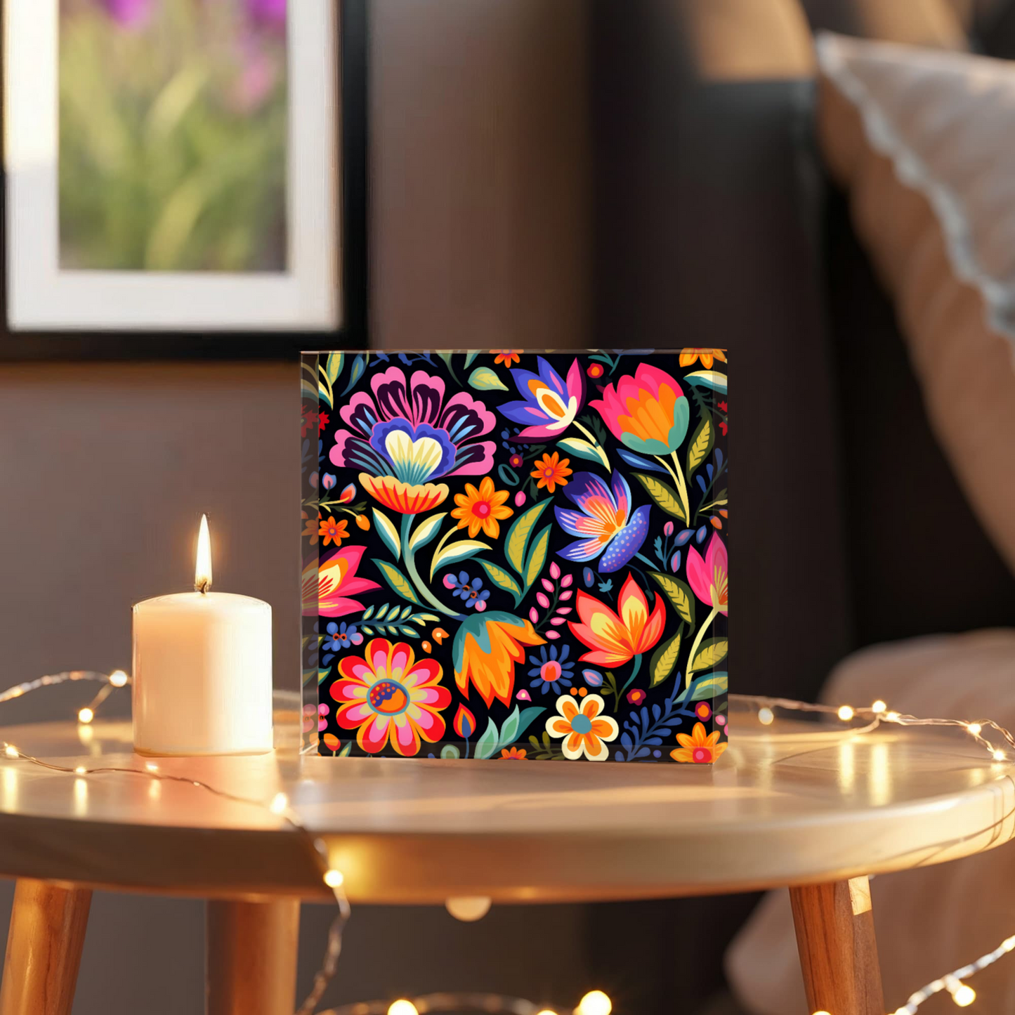 Mexican Floral Fiesta Pattern 052 - 6" x 6" Acrylic Block