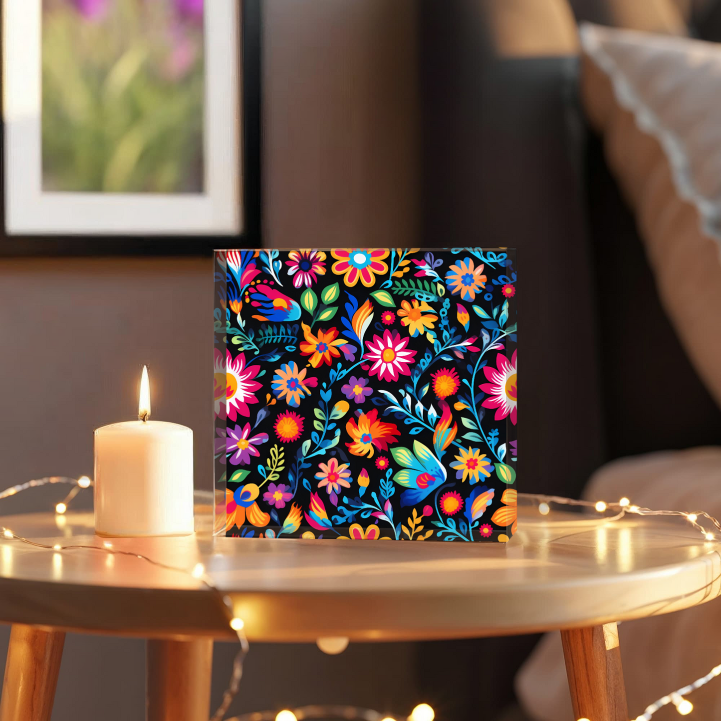 Mexican Floral Fiesta Pattern 053 - 6" x 6" Acrylic Block