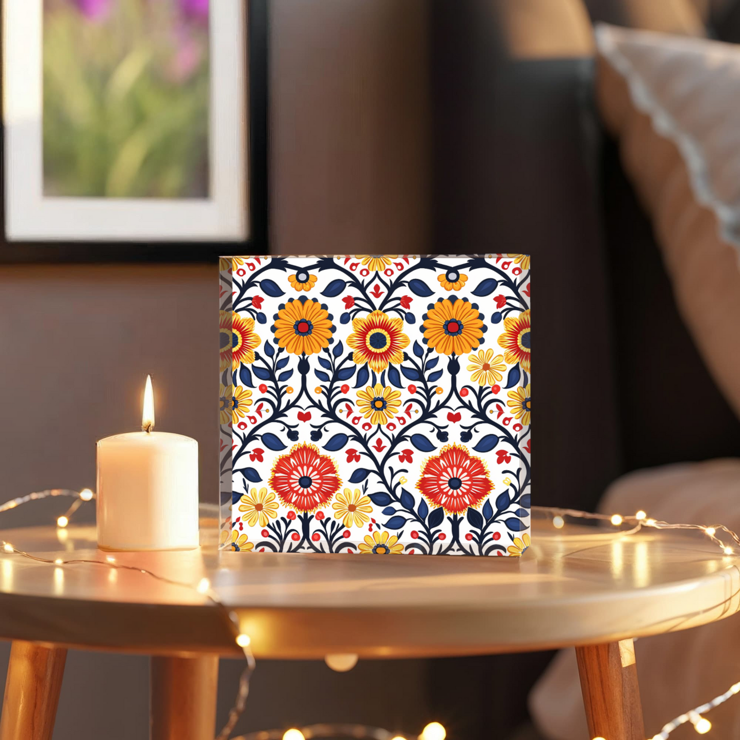 Mexican Floral Fiesta Pattern 043 - 6" x 6" Acrylic Block