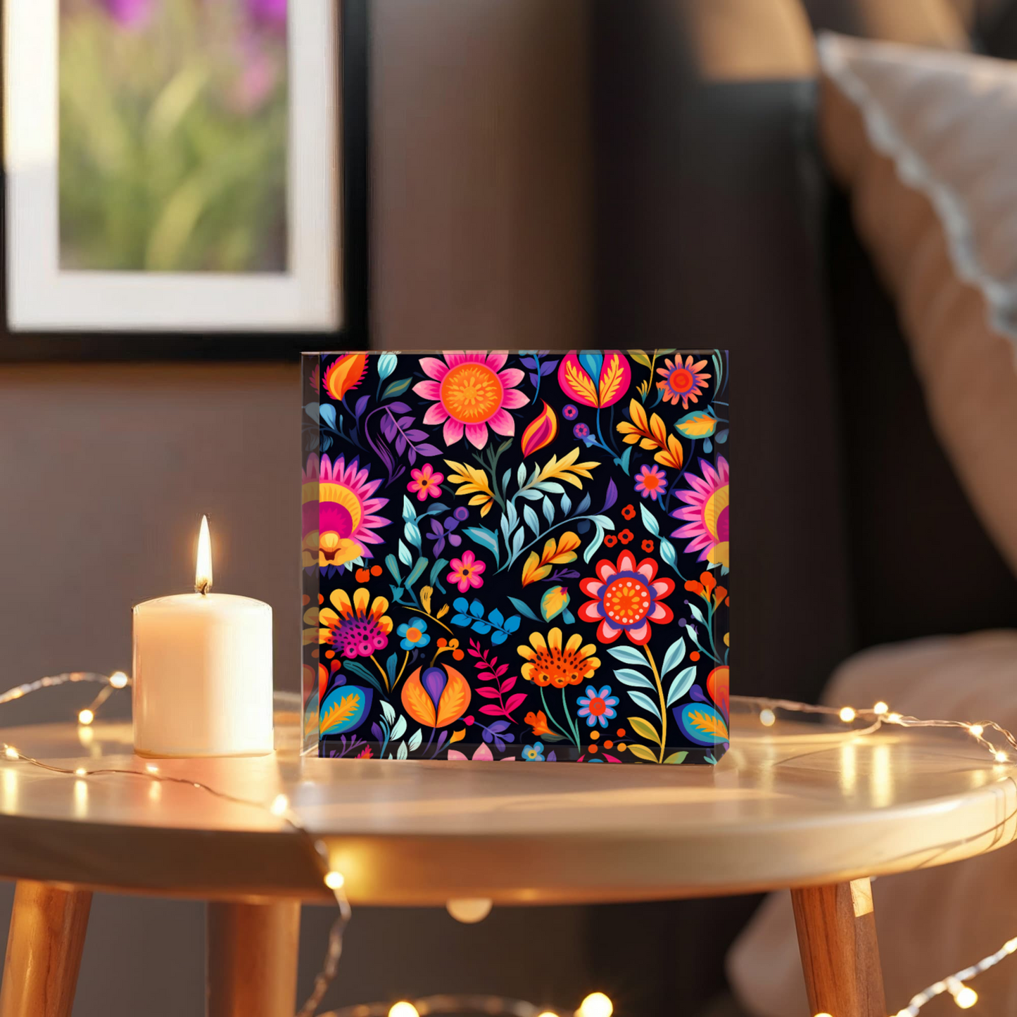 Mexican Floral Fiesta Pattern 058 - 6" x 6" Acrylic Block