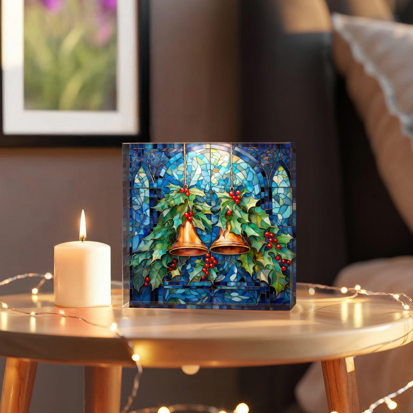 Christmas Stained Glass Style Design 027 - 6" x 6" Acrylic Block