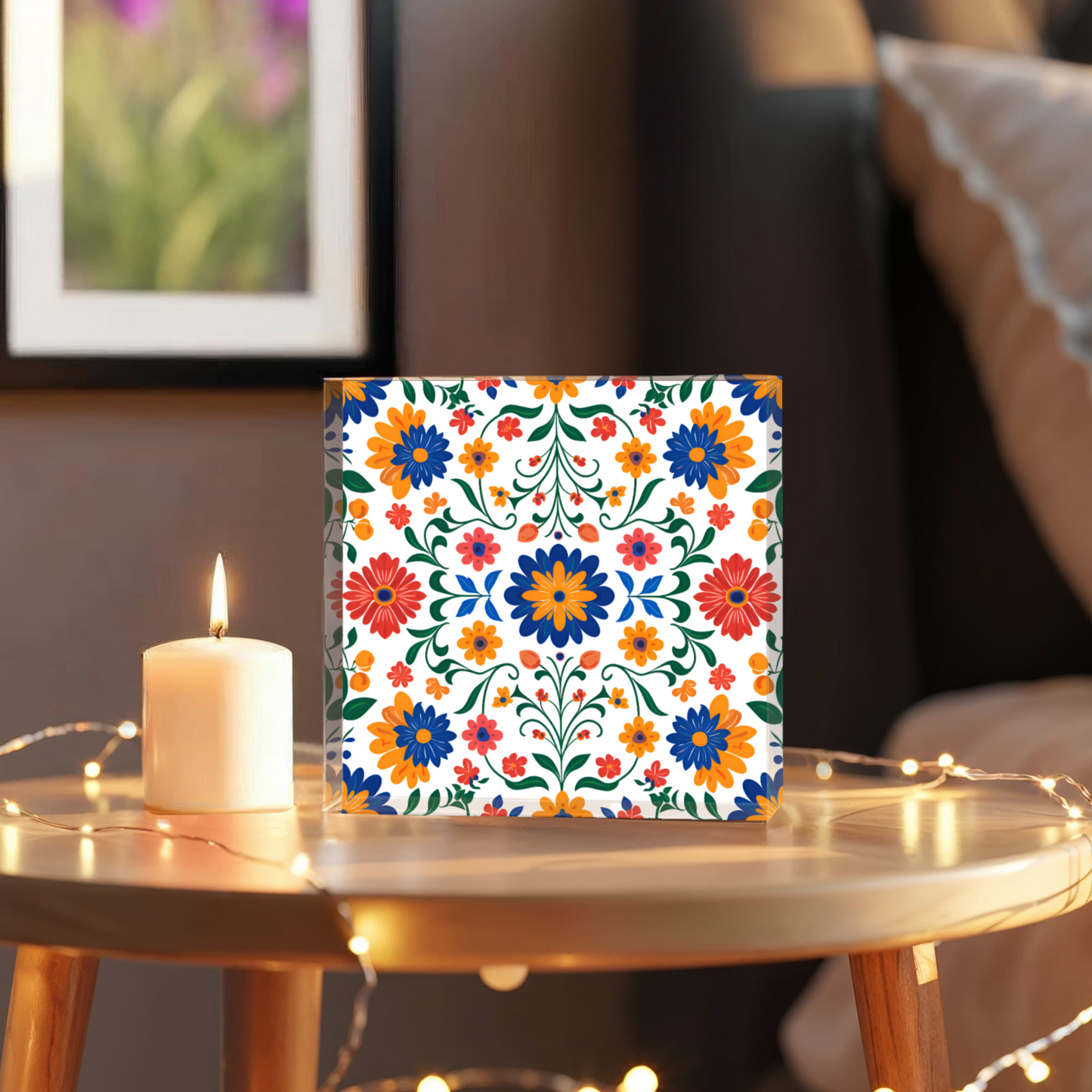 Mexican Floral Fiesta Pattern 016 - 6" x 6" Acrylic Block