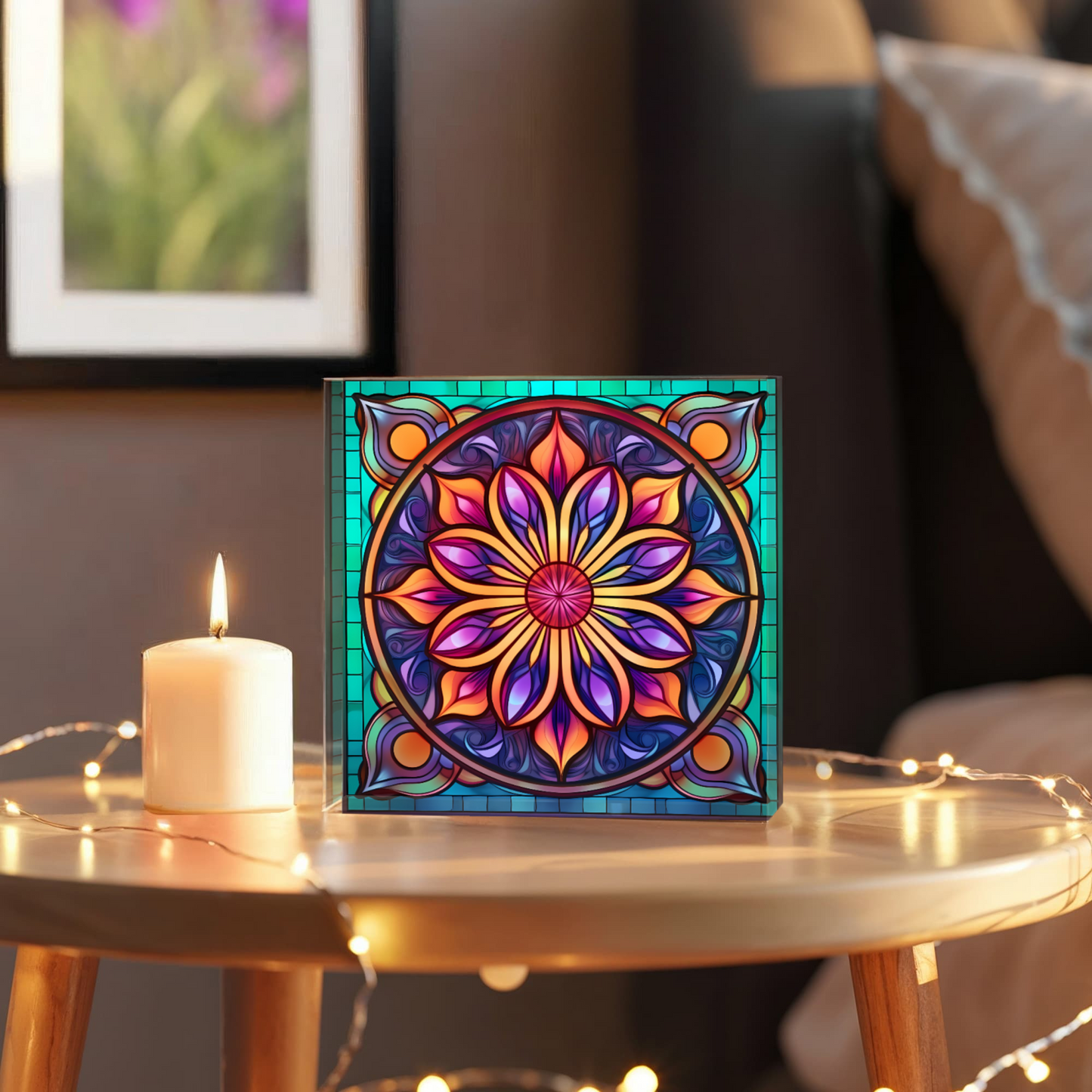 Mandala Stained Glass Style Design 005 - 6" x 6" Acrylic Block