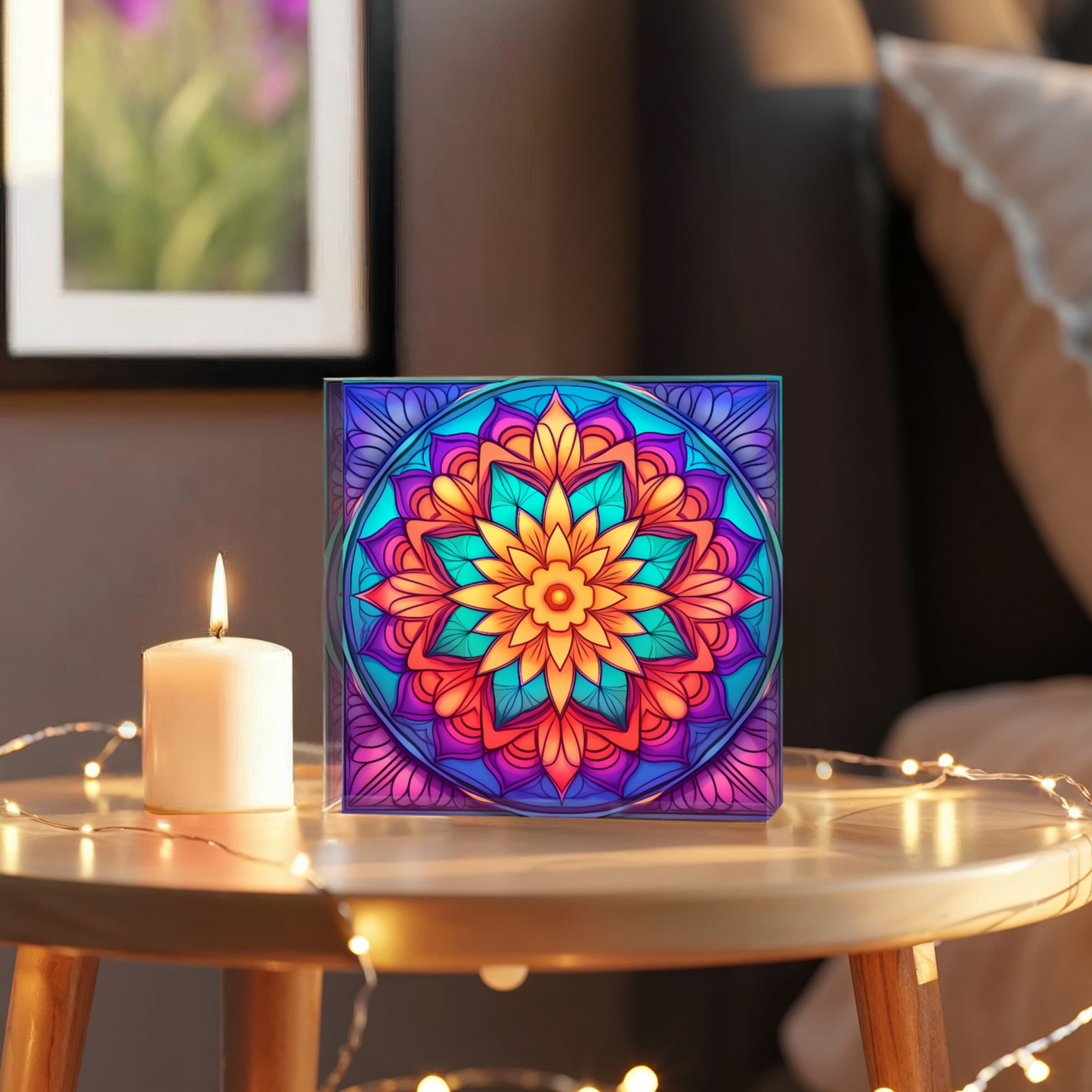 Mandala Stained Glass Style Design 007 - 6" x 6" Acrylic Block