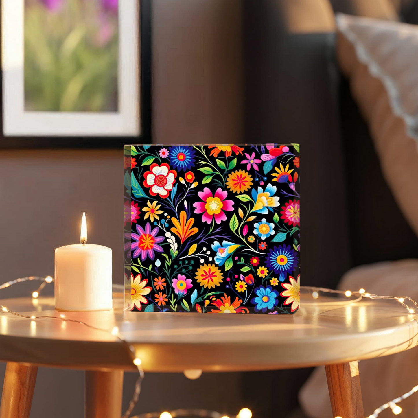 Mexican Floral Fiesta Pattern 028 - 6" x 6" Acrylic Block