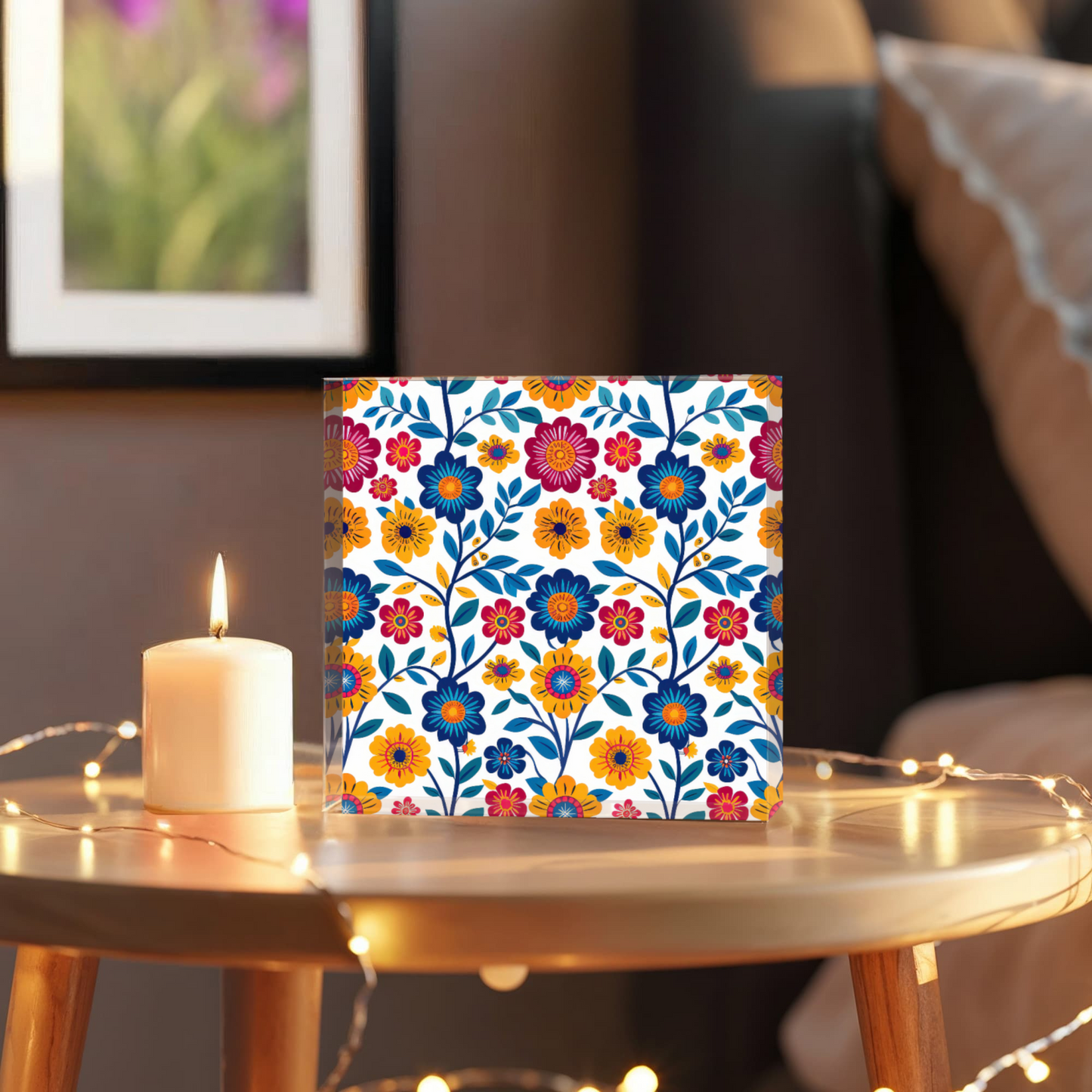 Mexican Floral Fiesta Pattern 002 - 6" x 6" Acrylic Block