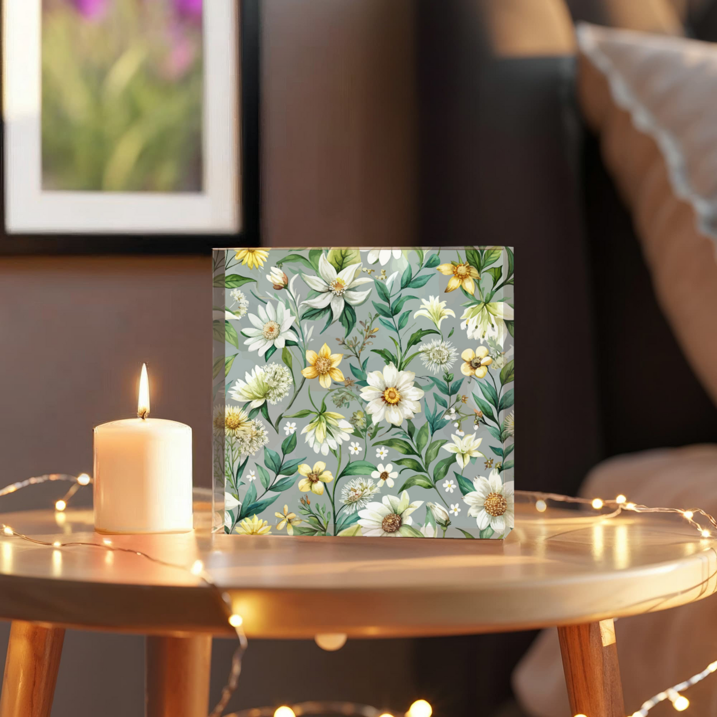 Folk Floral Pattern, Alpine Inspired 01 - 6" x 6" Acrylic Block