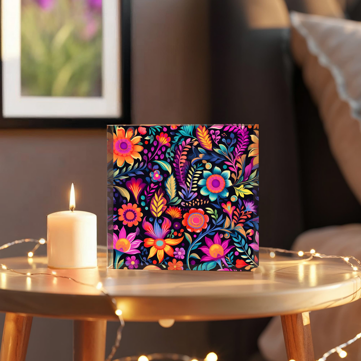 Mexican Floral Fiesta Pattern 059 - 6" x 6" Acrylic Block