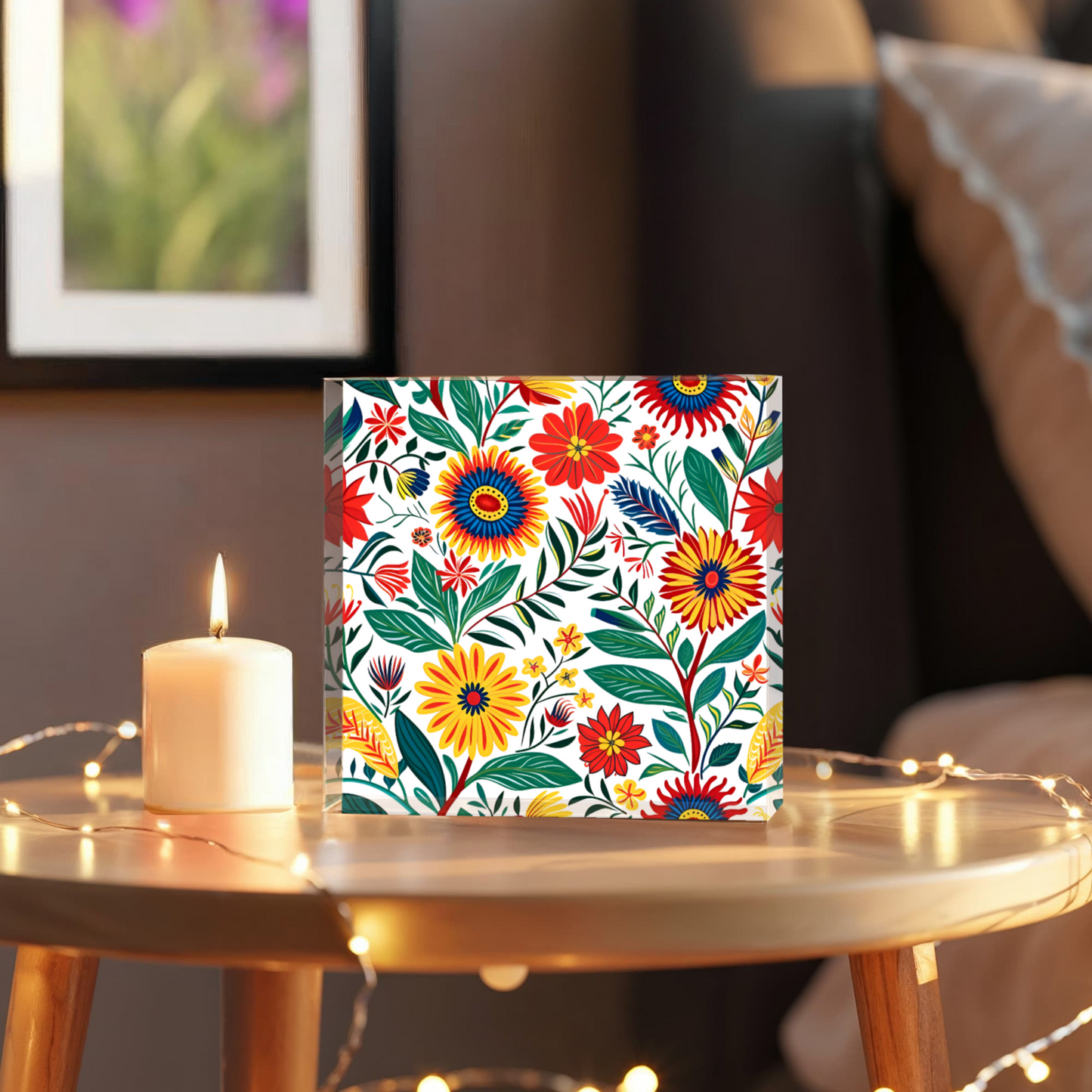 Mexican Floral Fiesta Pattern 023 - 6" x 6" Acrylic Block