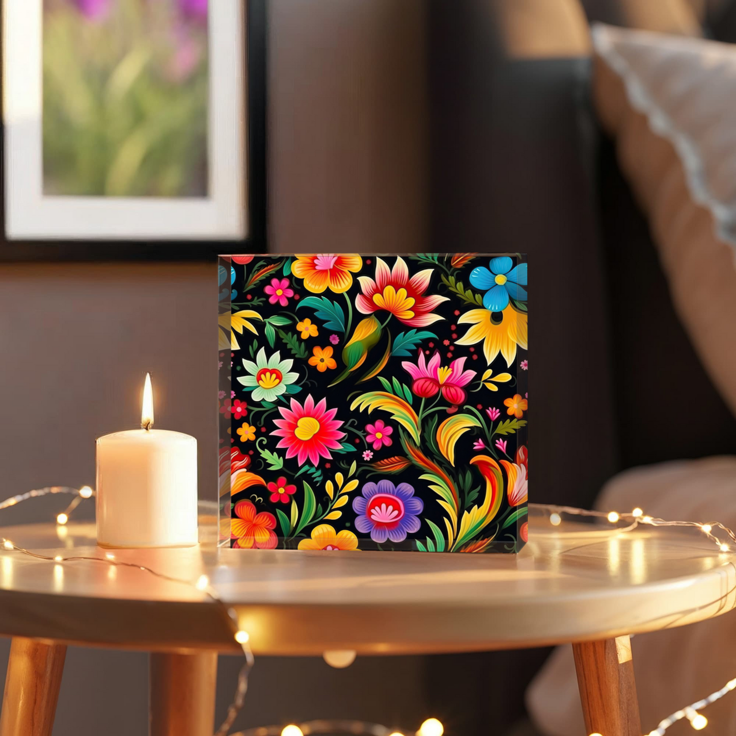 Mexican Floral Fiesta Pattern 033 - 6" x 6" Acrylic Block
