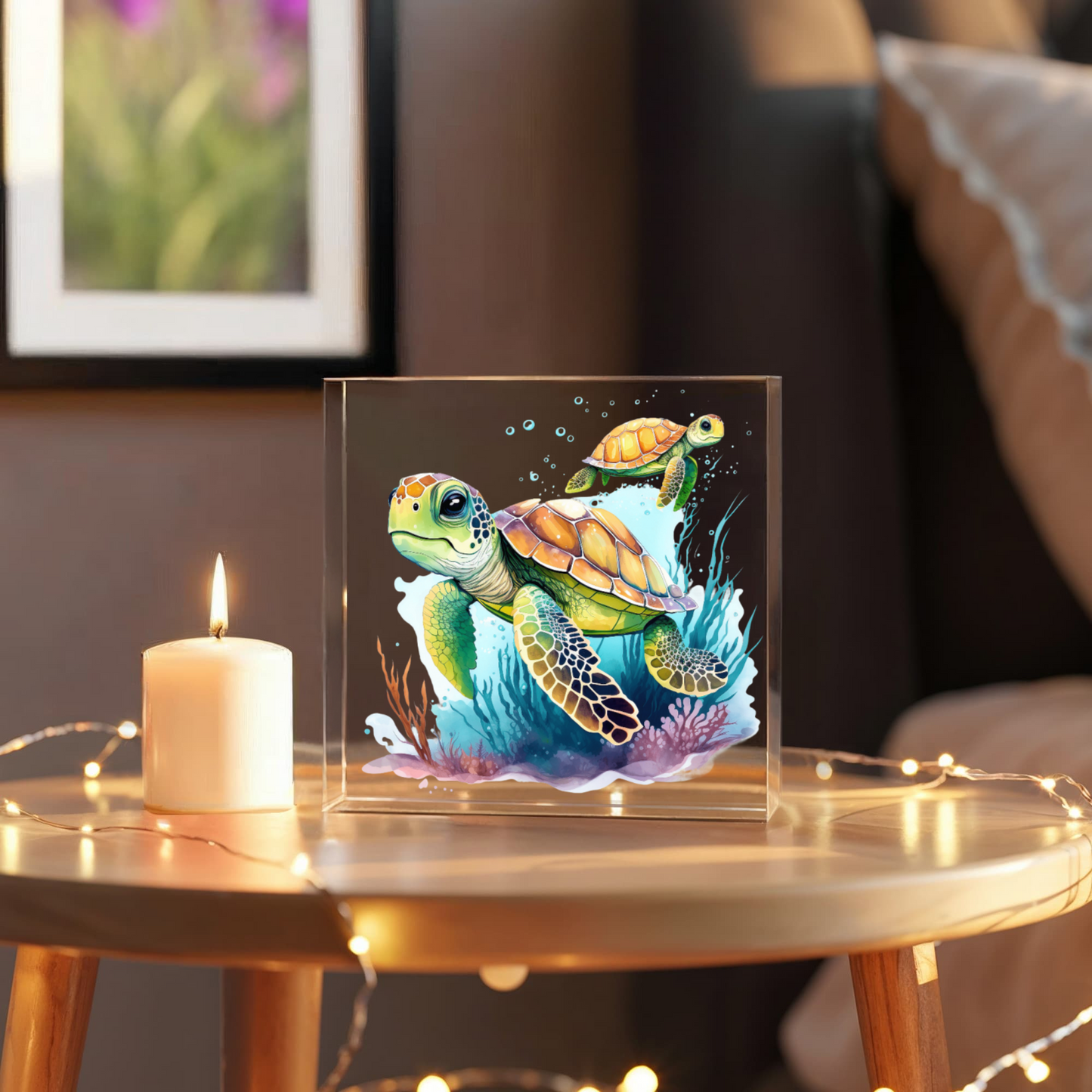 Cute Sea Turtle 008 - 6" x 6" Acrylic Block