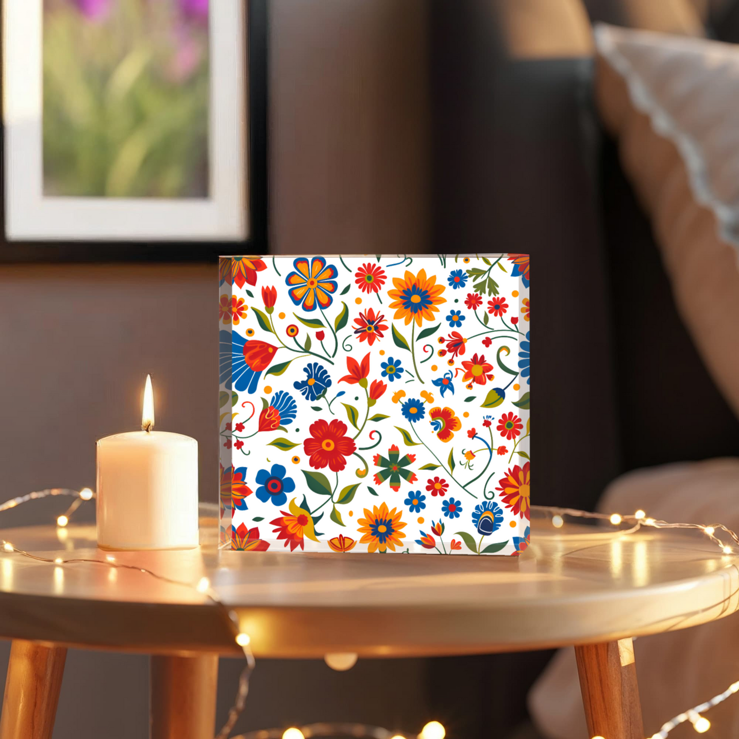 Mexican Floral Fiesta Pattern 014 - 6" x 6" Acrylic Block