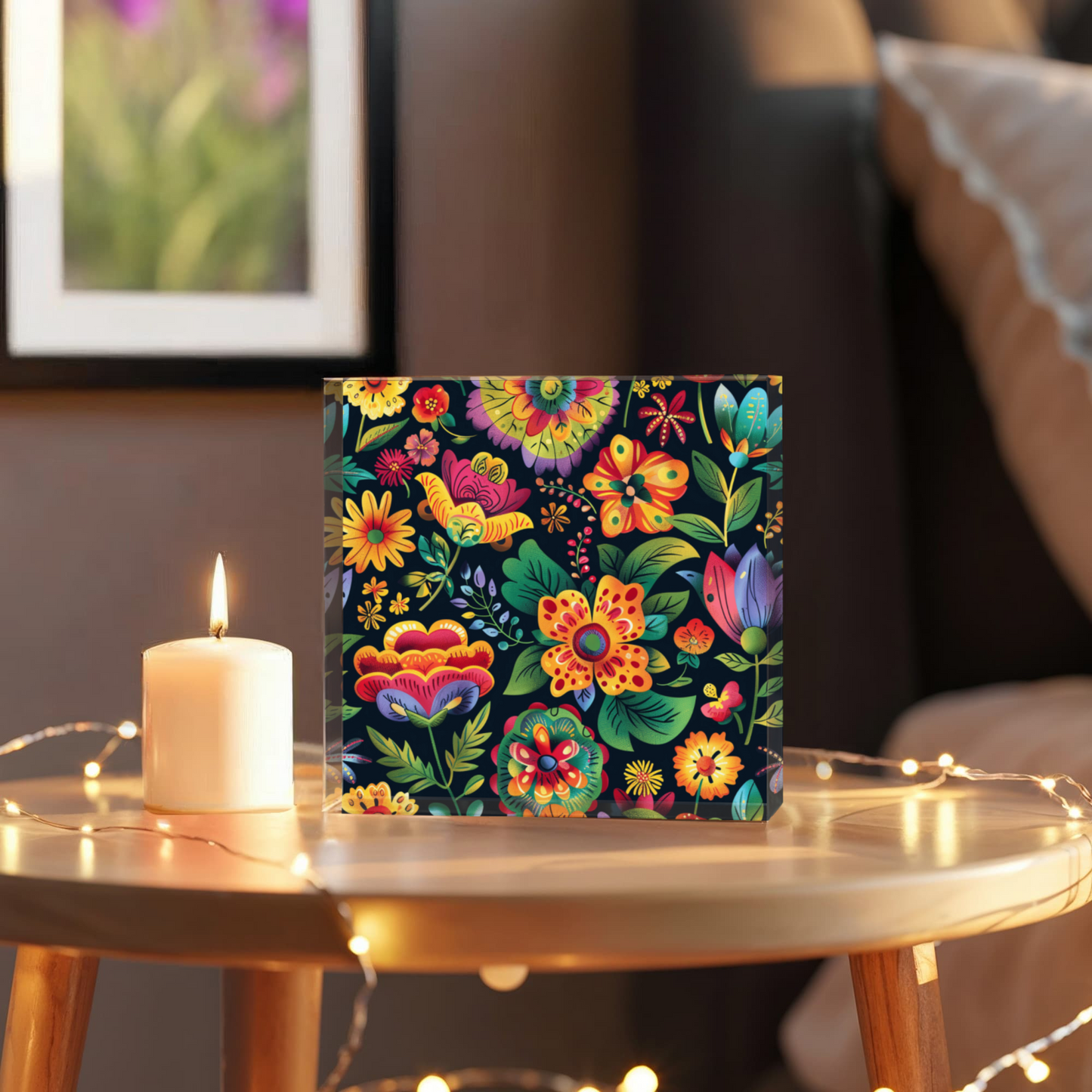 Mexican Floral Fiesta Pattern 068 - 6" x 6" Acrylic Block