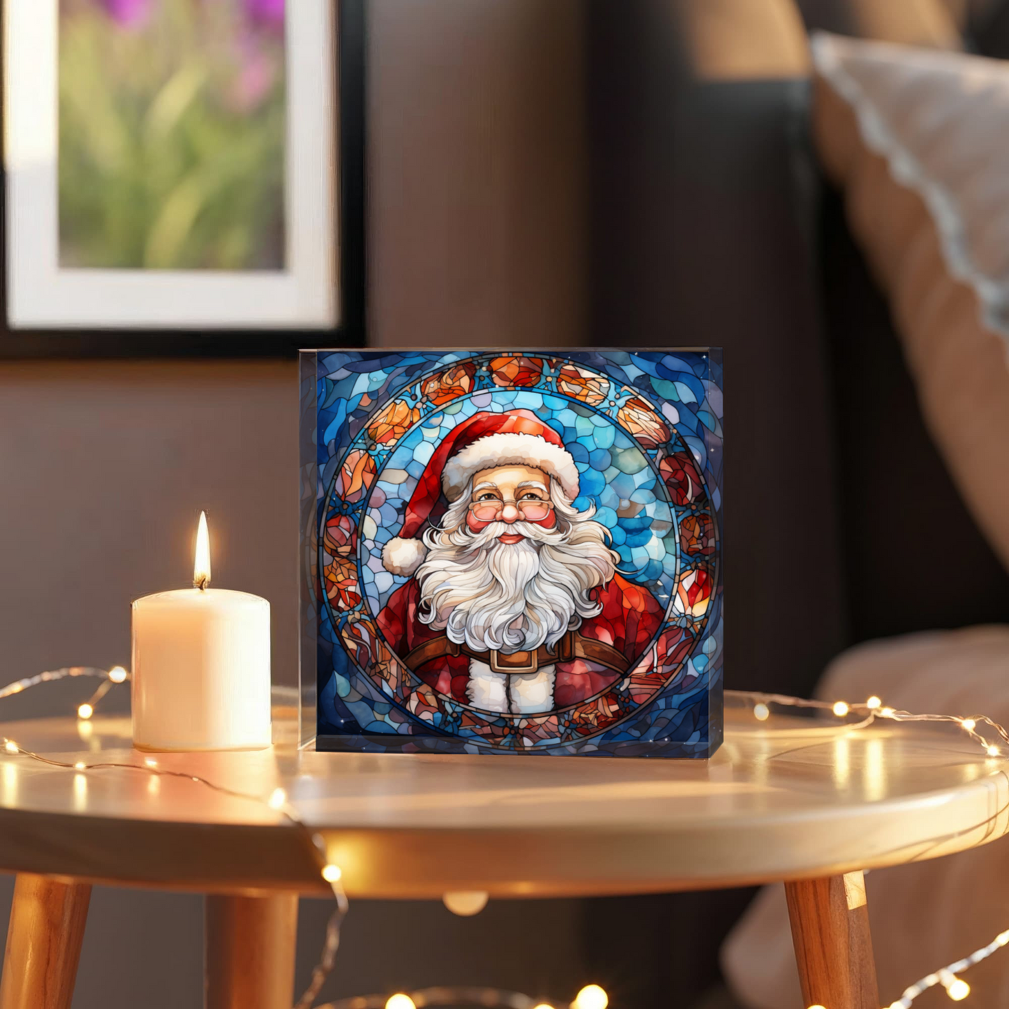Christmas Stained Glass Style Design 013 - 6" x 6" Acrylic Block
