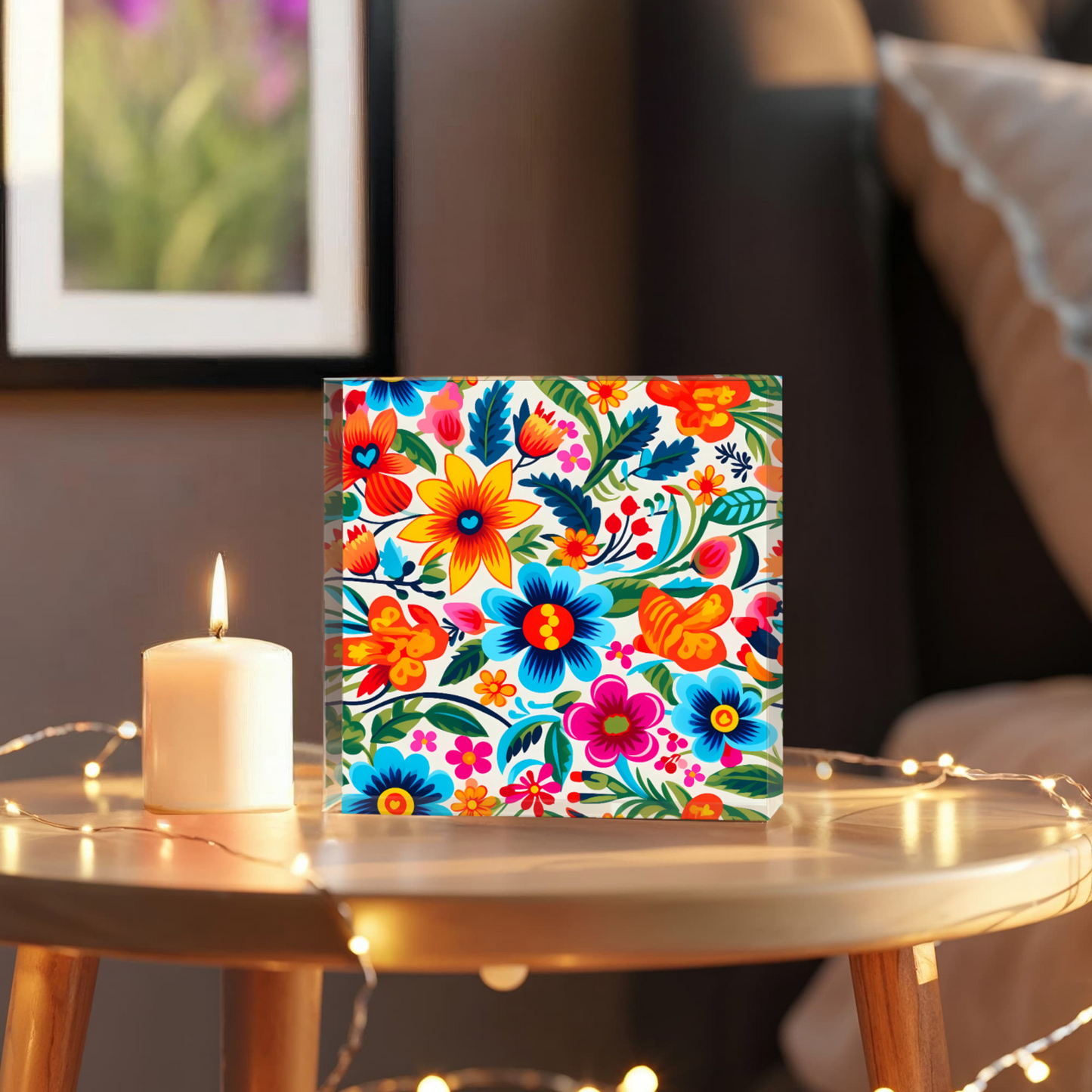 Mexican Floral Fiesta Pattern 050 - 6" x 6" Acrylic Block
