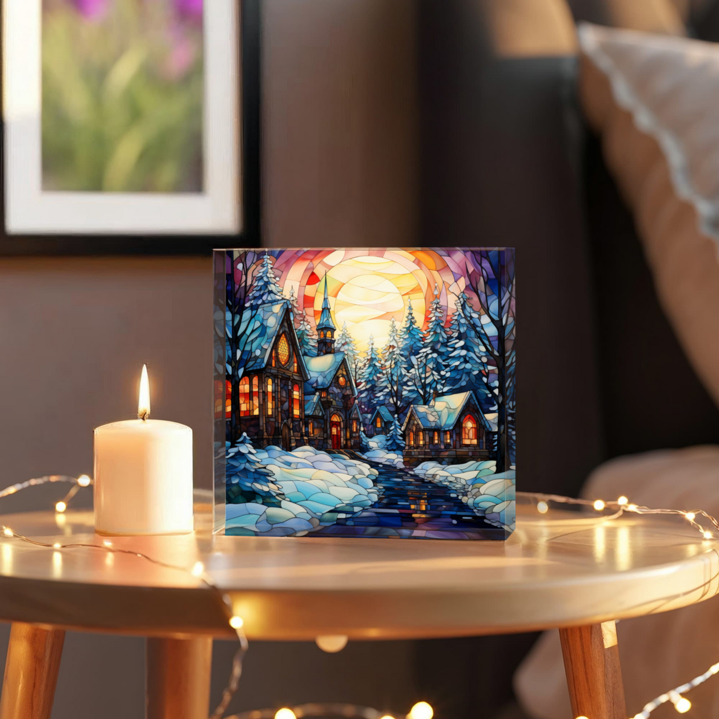 Christmas Stained Glass Style Design 002 - 6" x 6" Acrylic Block