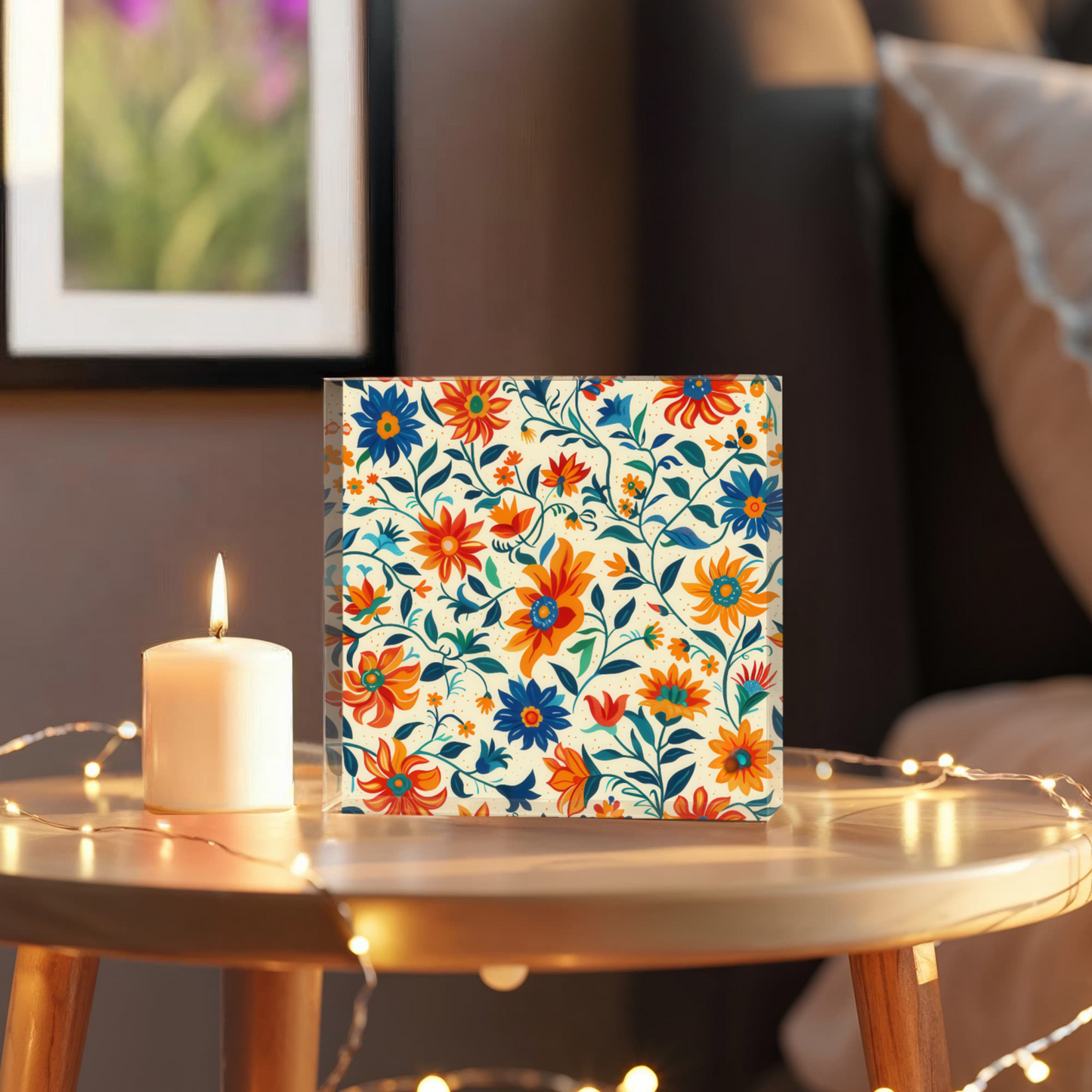 Mexican Floral Fiesta Pattern 012 - 6" x 6" Acrylic Block