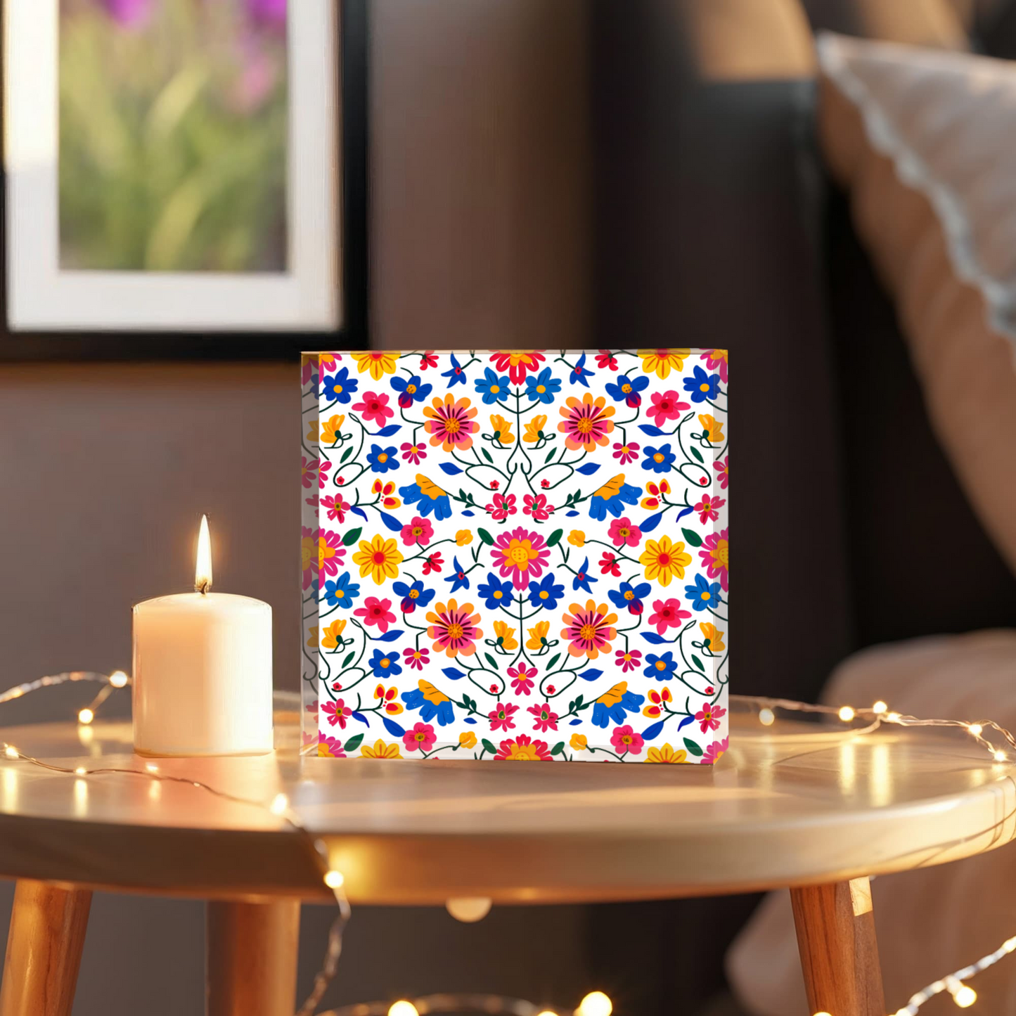 Mexican Floral Fiesta Pattern 020 - 6" x 6" Acrylic Block
