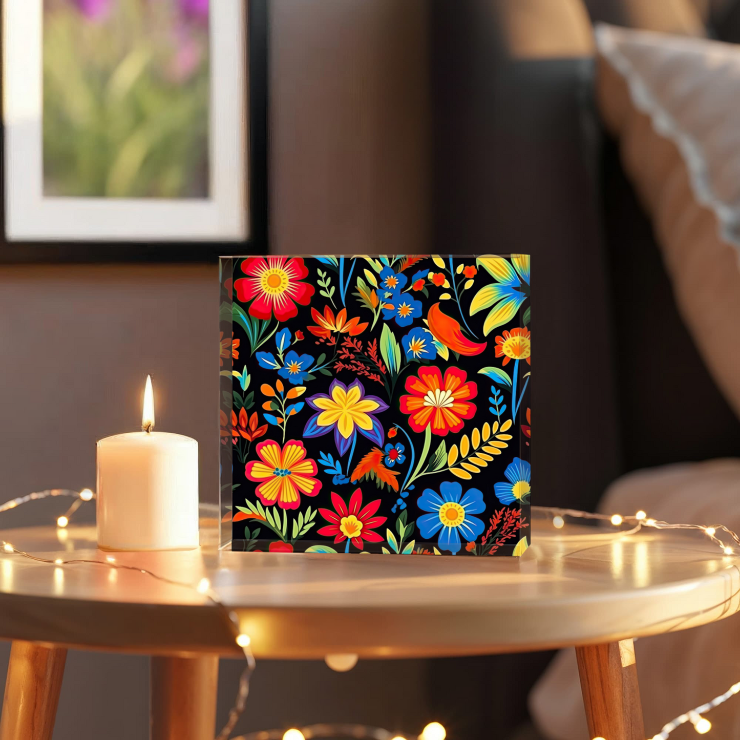 Mexican Floral Fiesta Pattern 035 - 6" x 6" Acrylic Block
