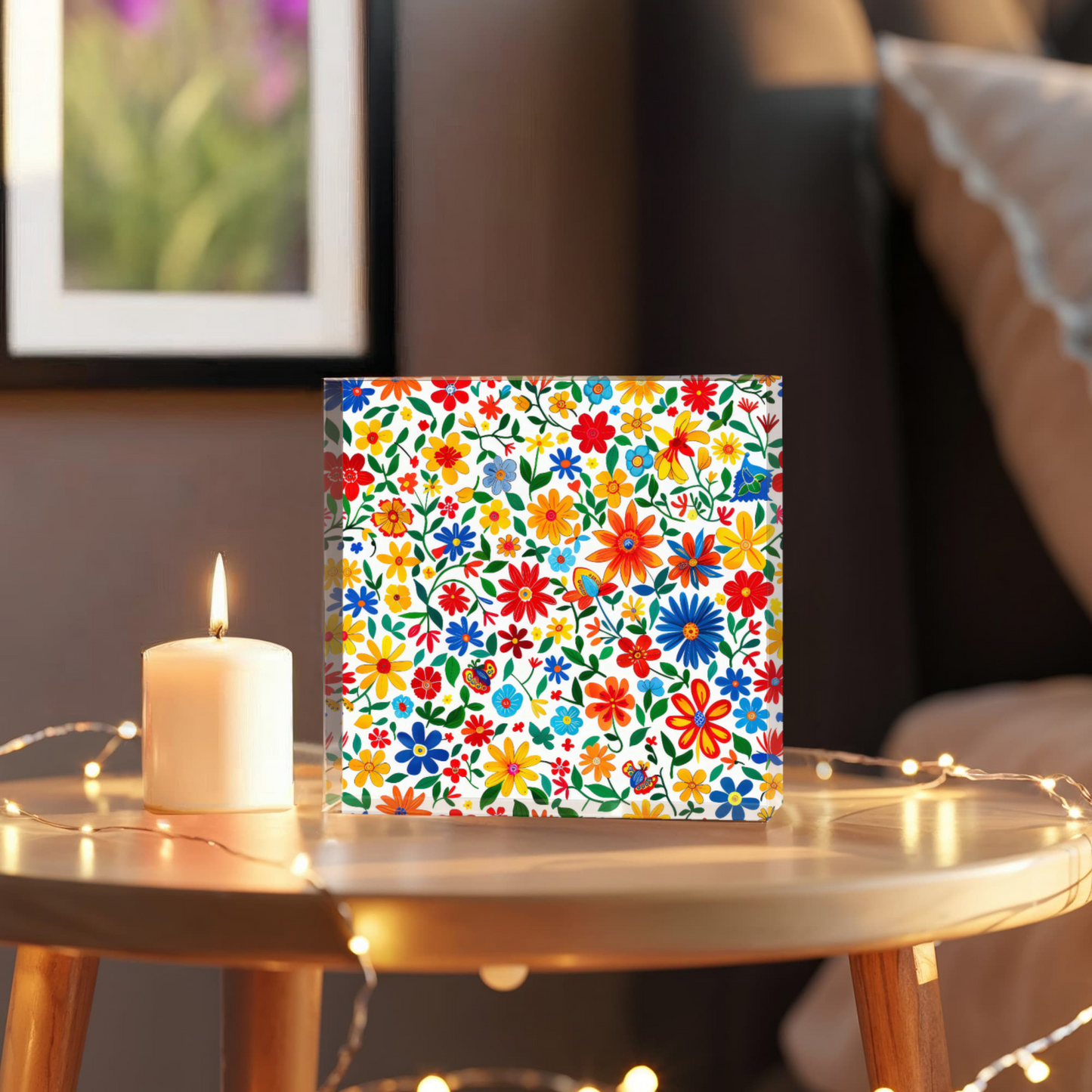 Mexican Floral Fiesta Pattern 009 - 6" x 6" Acrylic Block