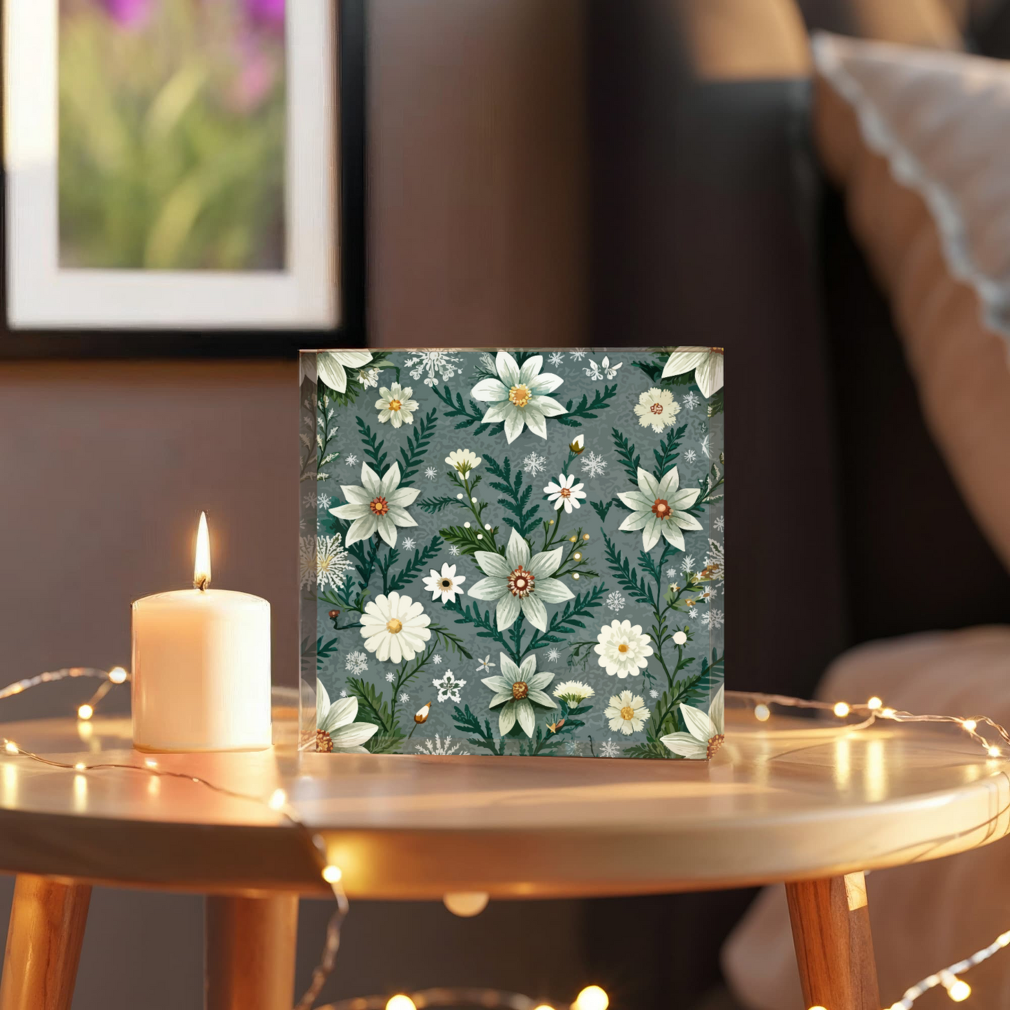 Folk Floral Pattern, Alpine Inspired 06 - 6" x 6" Acrylic Block
