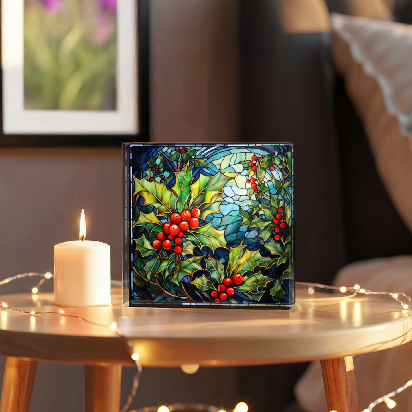 Christmas Stained Glass Style Design 007 - 6" x 6" Acrylic Block