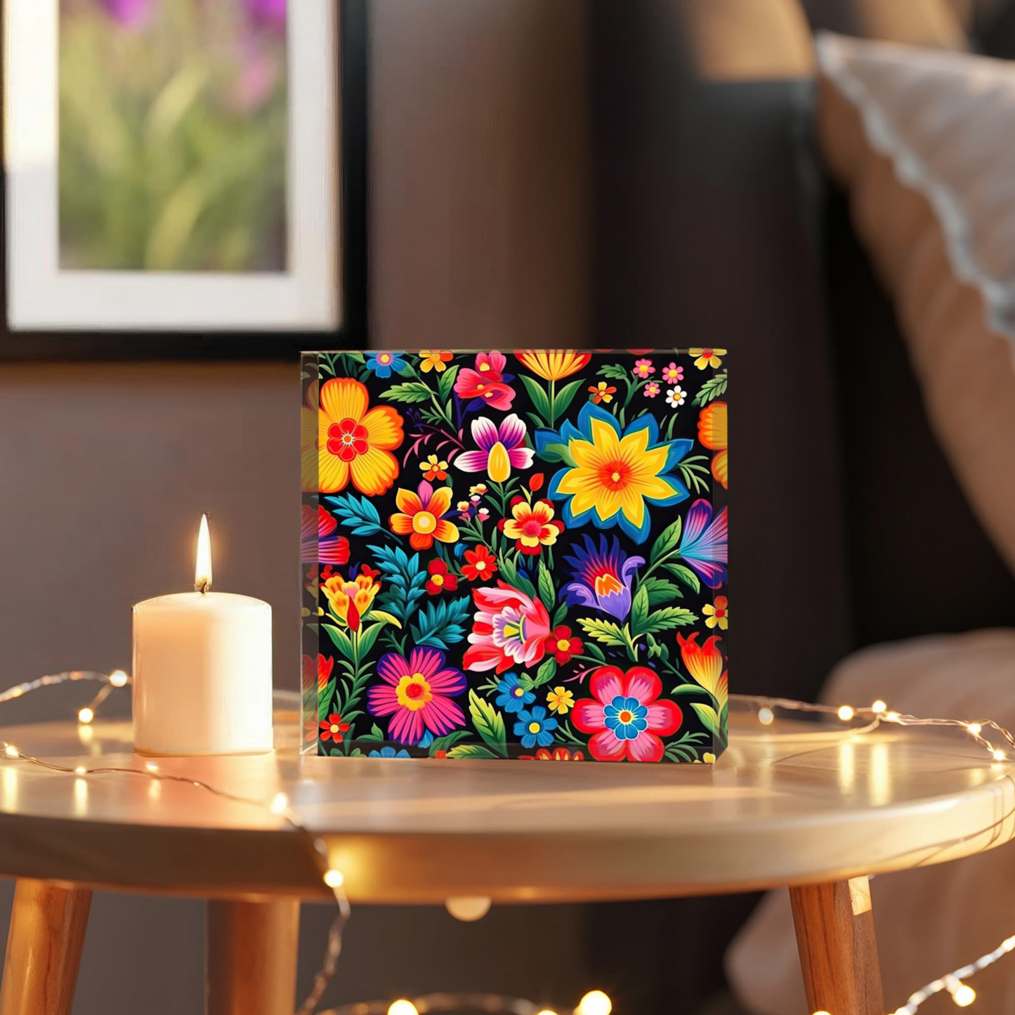 Mexican Floral Fiesta Pattern 030 - 6" x 6" Acrylic Block
