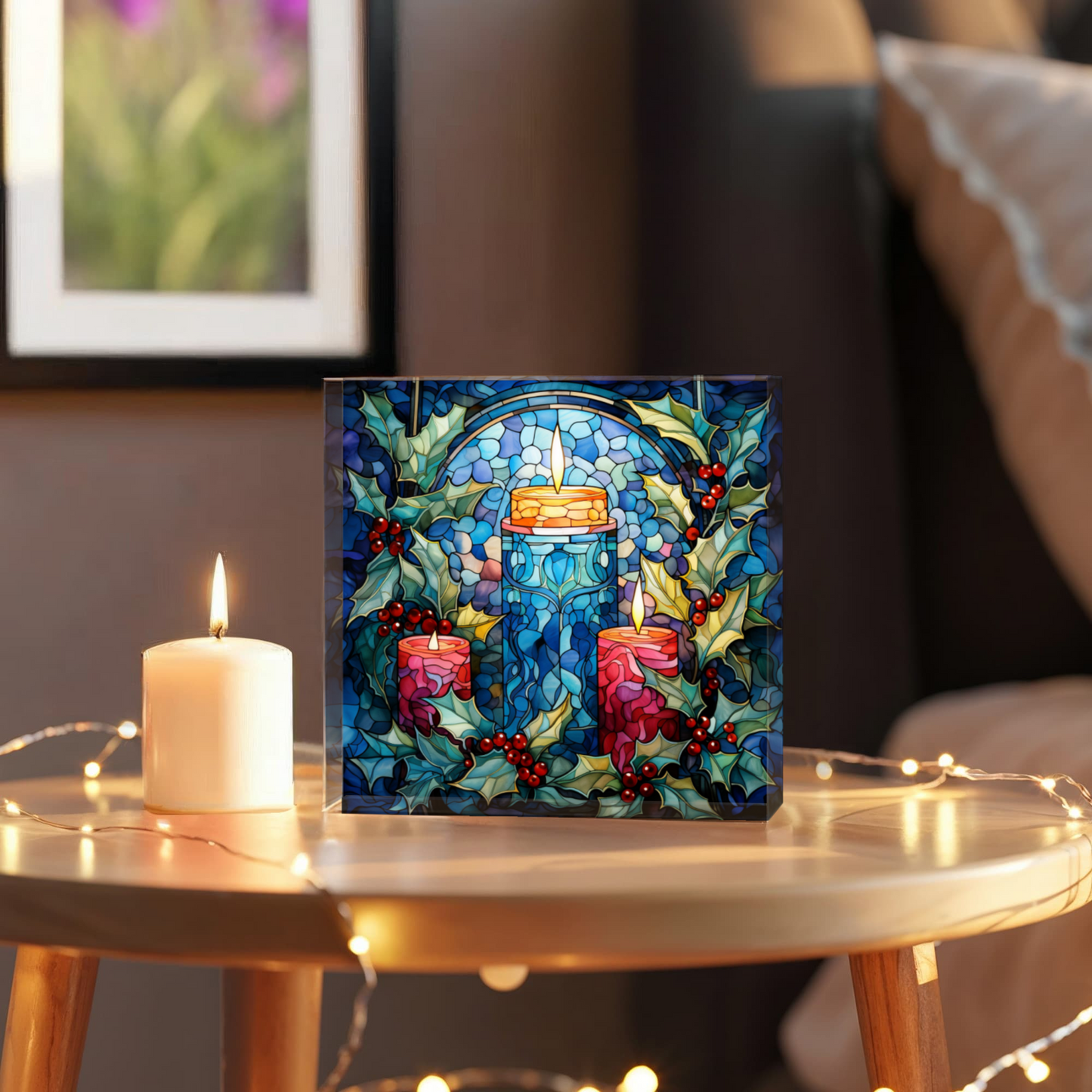 Christmas Stained Glass Style Design 023 - 6" x 6" Acrylic Block
