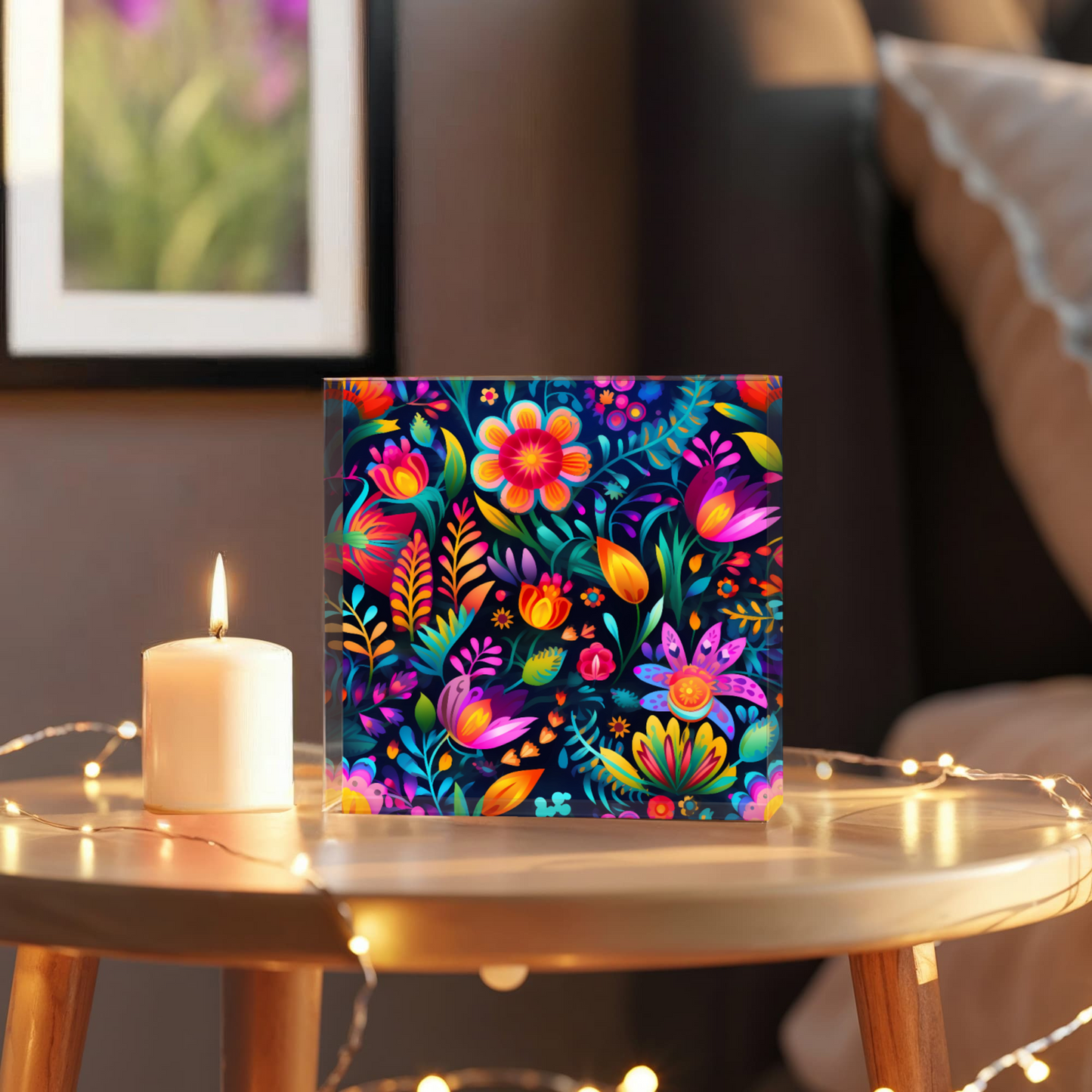 Mexican Floral Fiesta Pattern 056 - 6" x 6" Acrylic Block