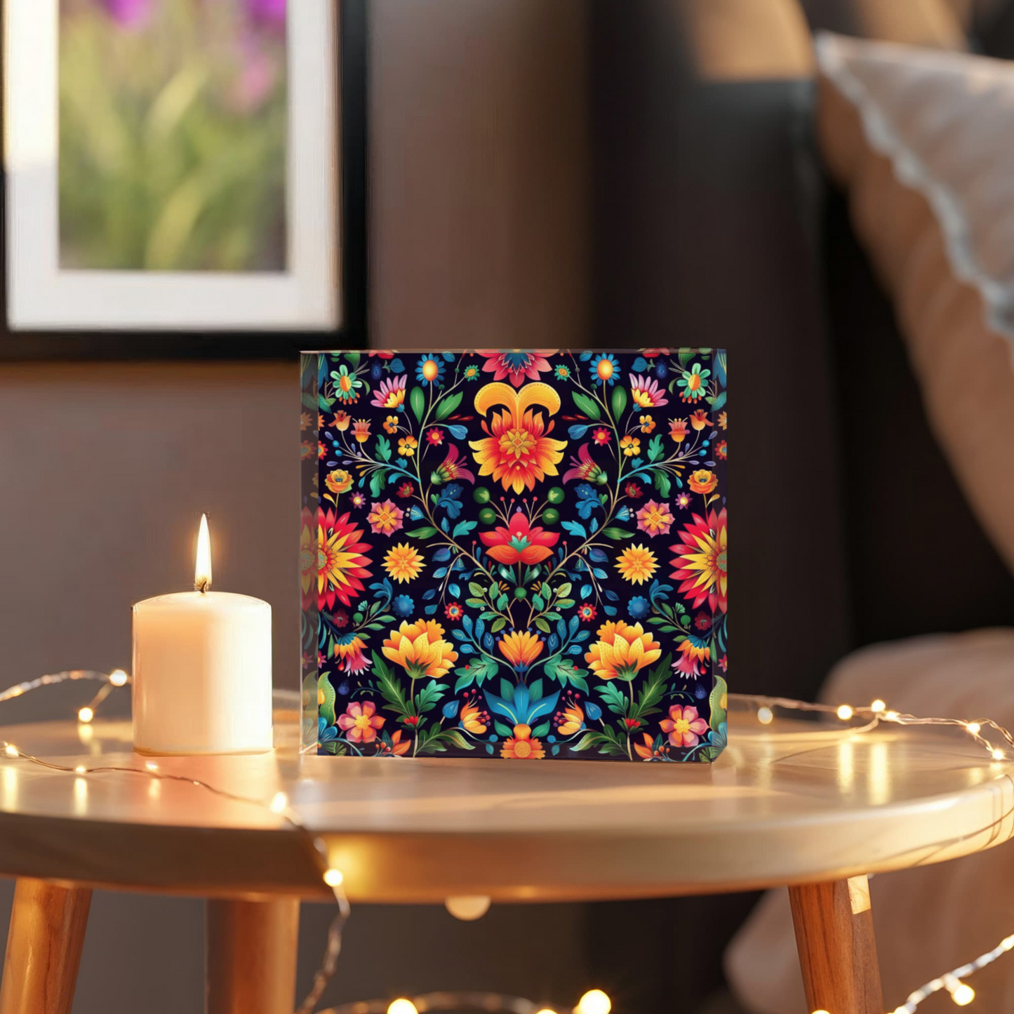 Mexican Floral Fiesta Pattern 063 - 6" x 6" Acrylic Block