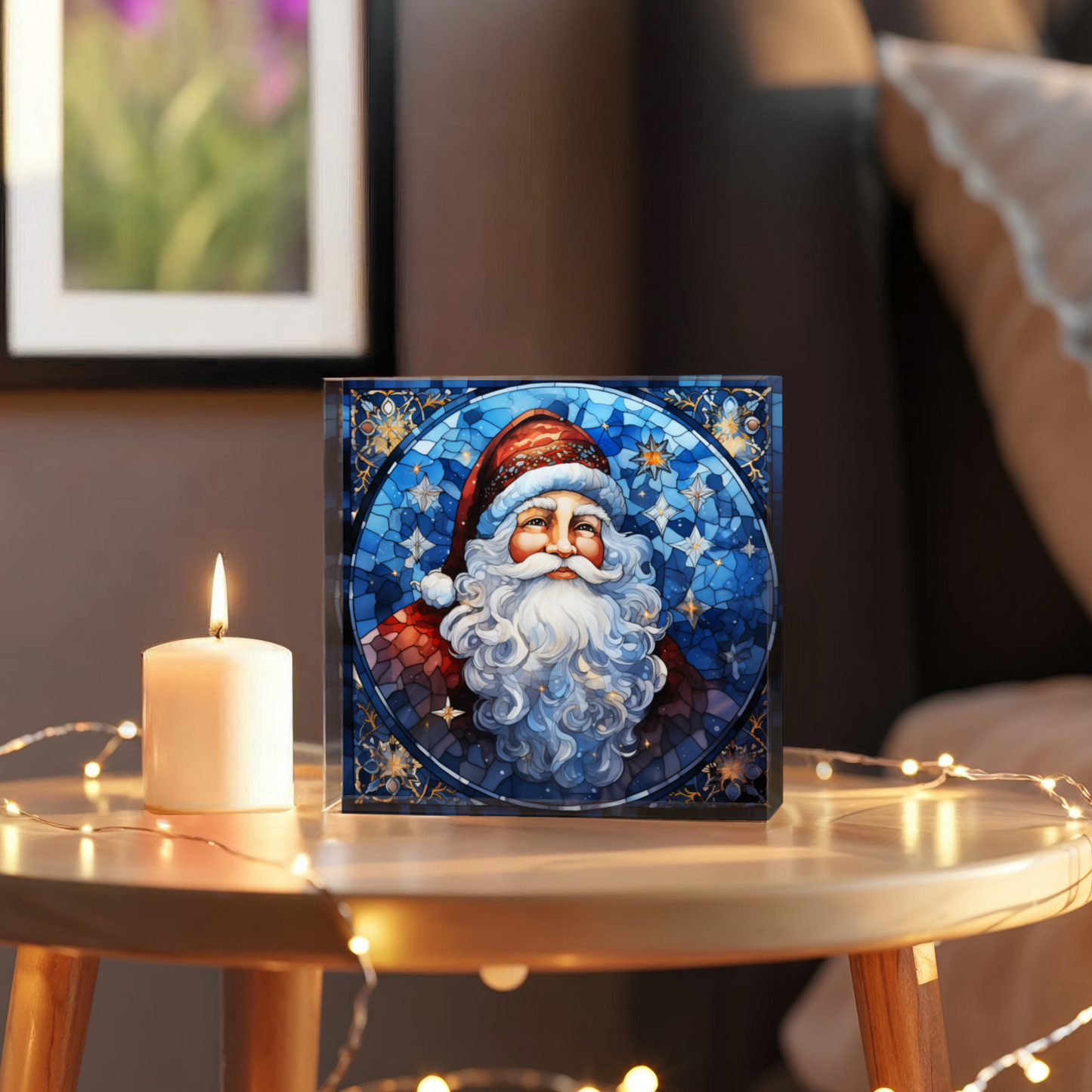 Christmas Stained Glass Style Design 019 - 6" x 6" Acrylic Block