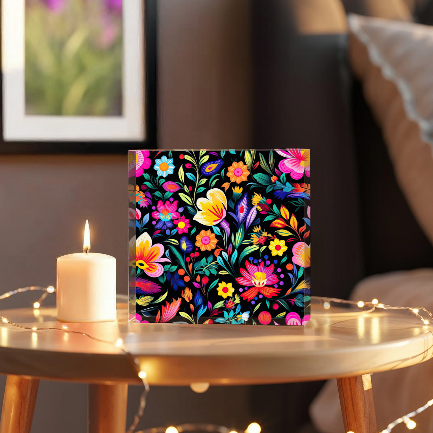 Mexican Floral Fiesta Pattern 031 - 6" x 6" Acrylic Block