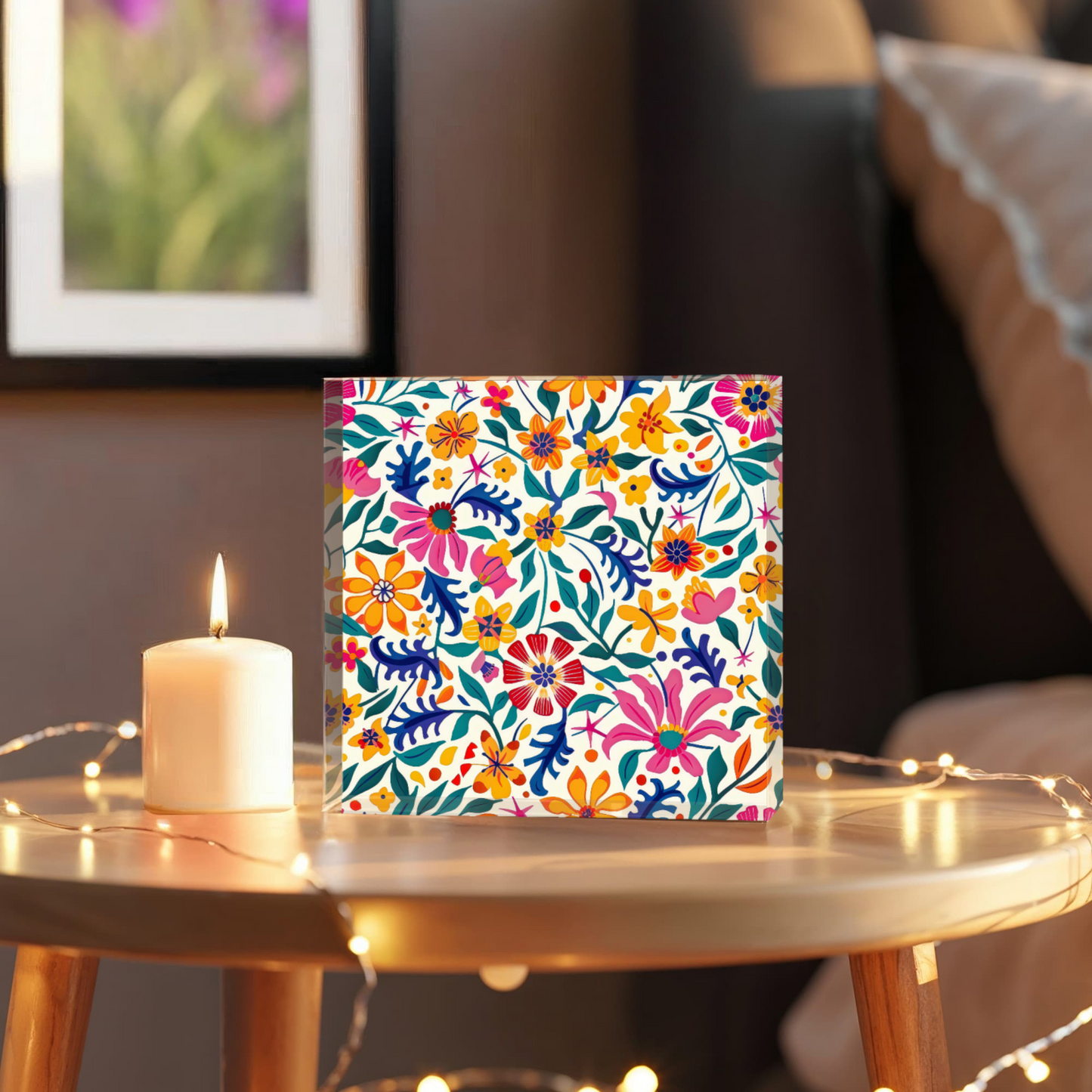 Mexican Floral Fiesta Pattern 003 - 6" x 6" Acrylic Block