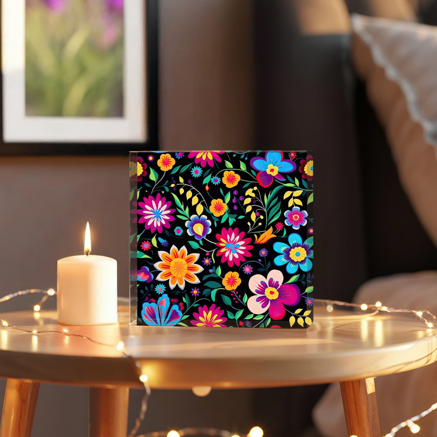 Mexican Floral Fiesta Pattern 034 - 6" x 6" Acrylic Block
