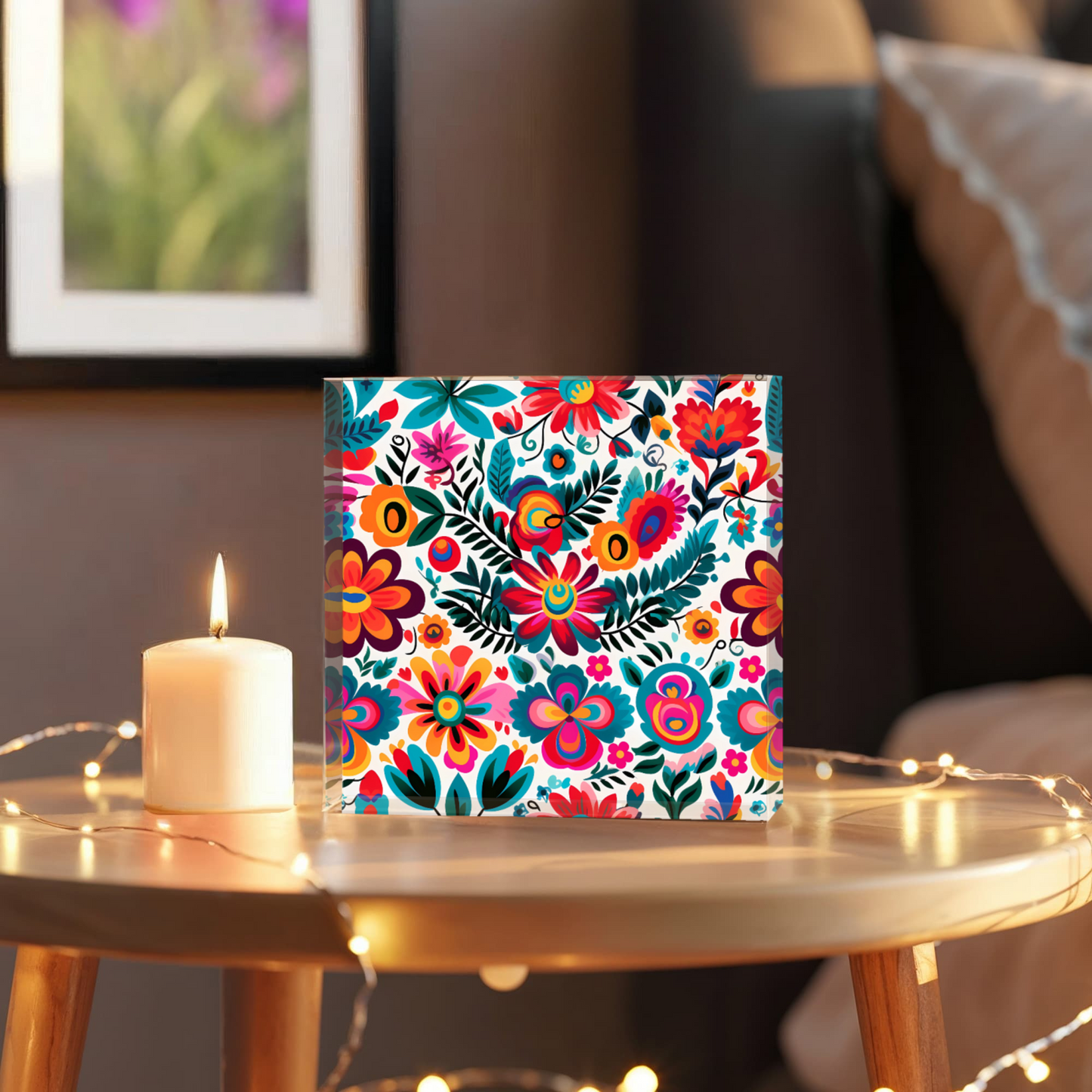 Mexican Floral Fiesta Pattern 051 - 6" x 6" Acrylic Block