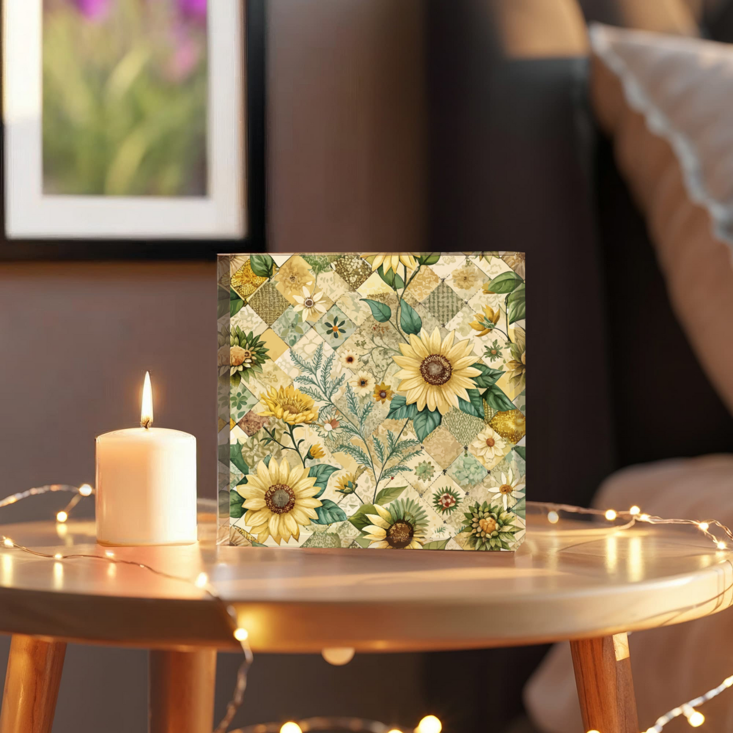 Folk Floral Pattern, Appalachian Inspired 03 - 6" x 6" Acrylic Block