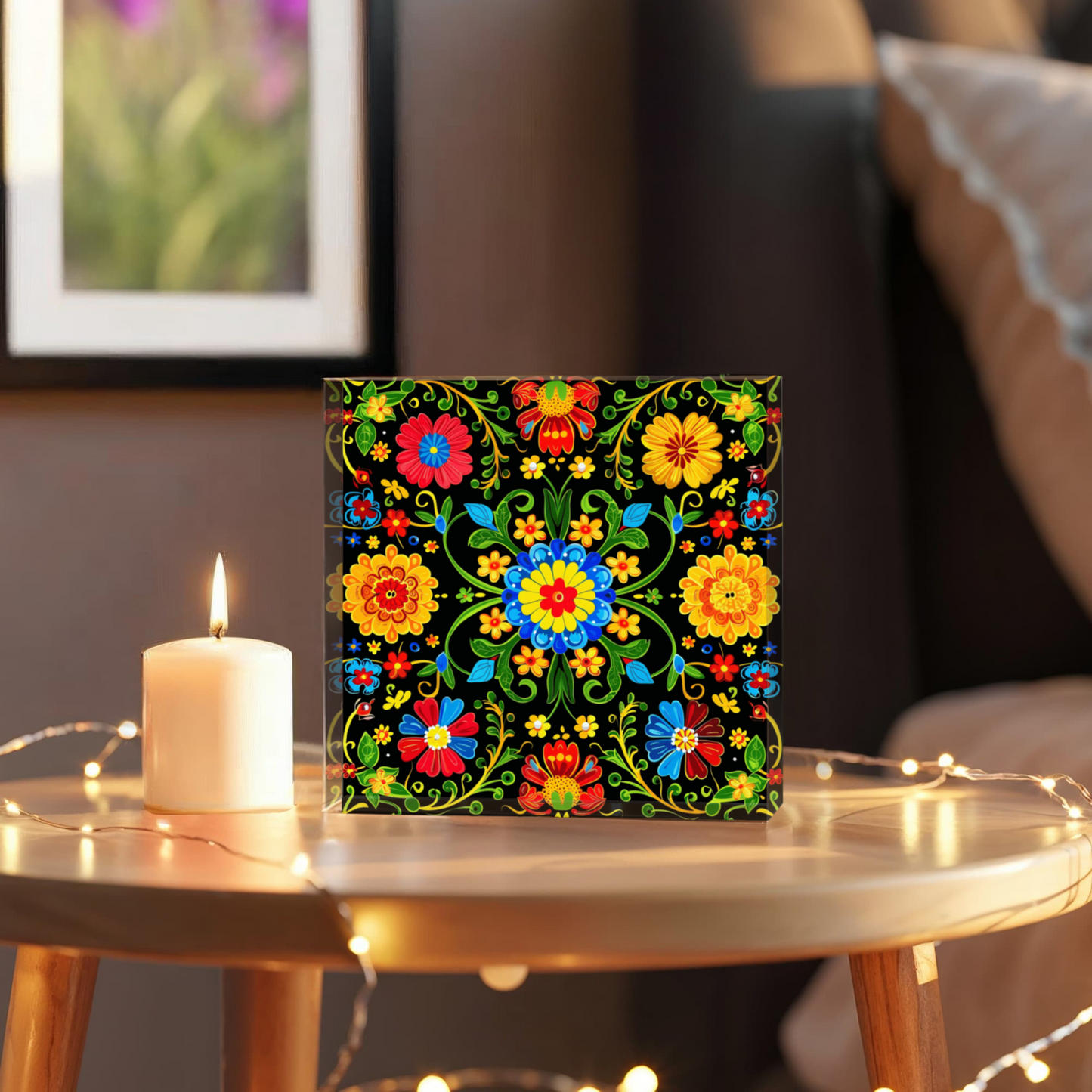 Mexican Floral Fiesta Pattern 061 - 6" x 6" Acrylic Block