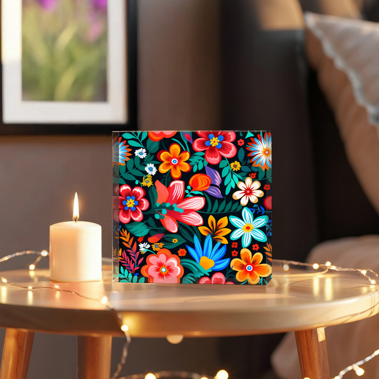 Mexican Floral Fiesta Pattern 054 - 6" x 6" Acrylic Block