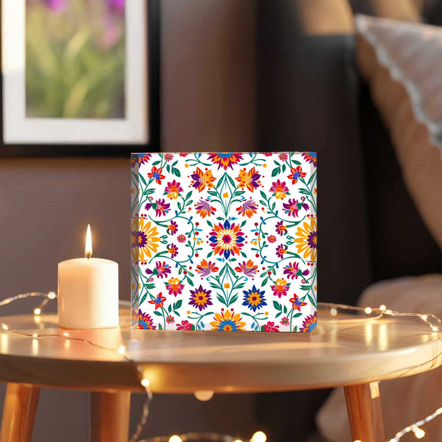 Mexican Floral Fiesta Pattern 027 - 6" x 6" Acrylic Block