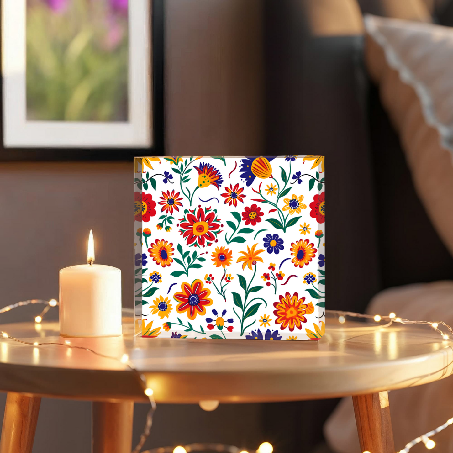 Mexican Floral Fiesta Pattern 024 - 6" x 6" Acrylic Block