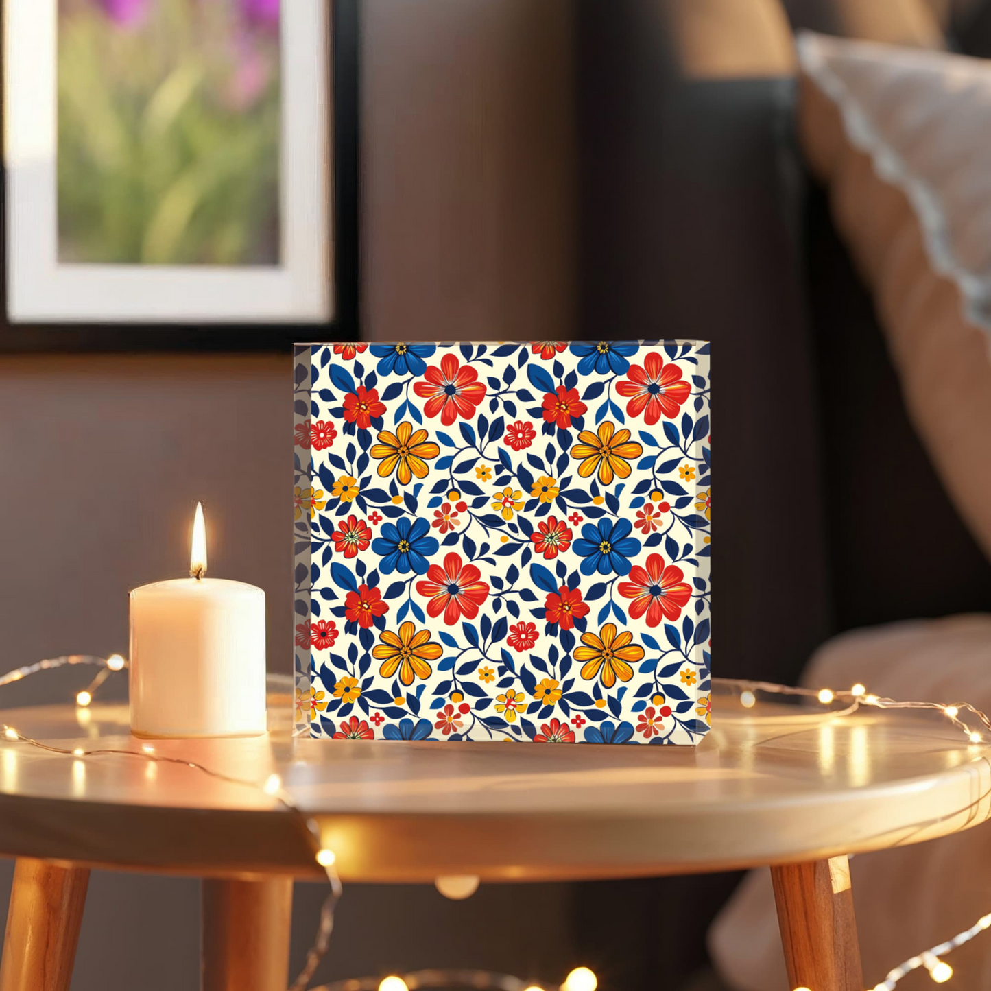 Mexican Floral Fiesta Pattern 042 - 6" x 6" Acrylic Block