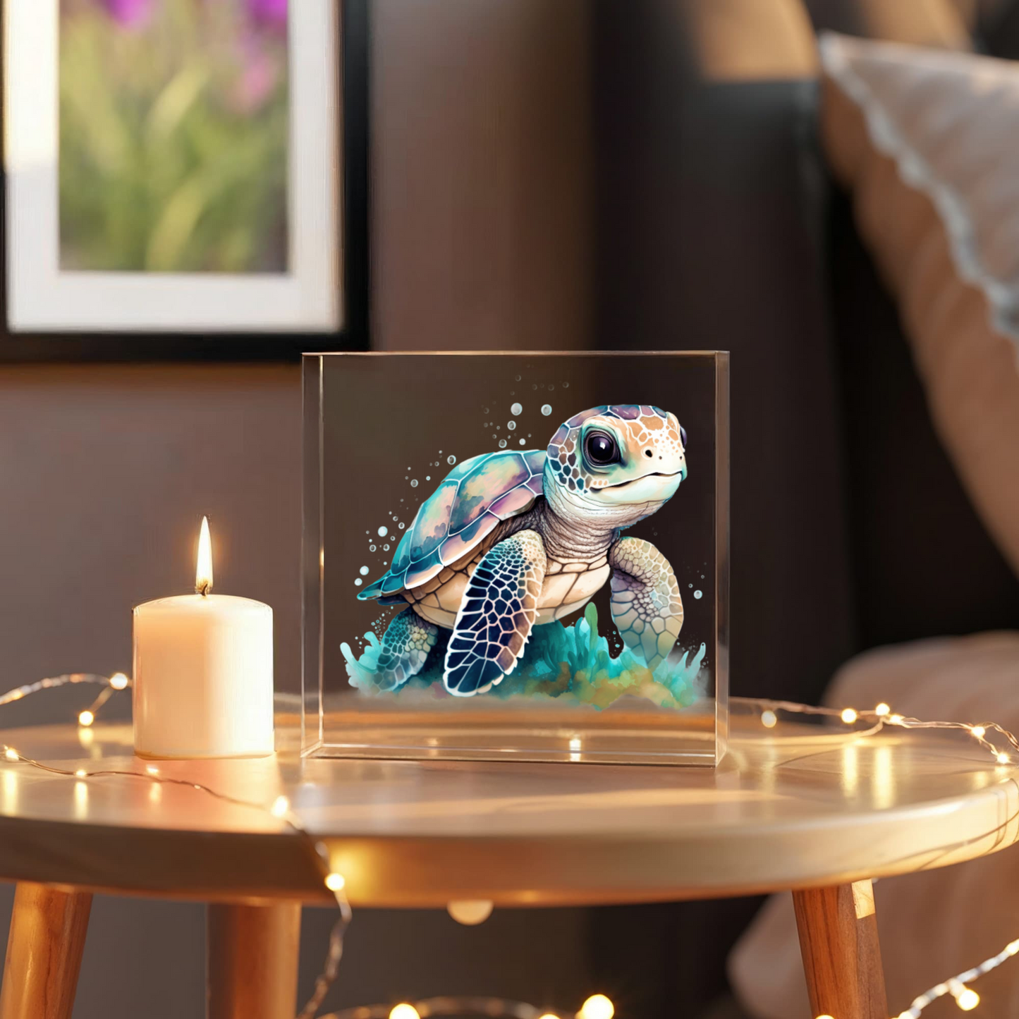 Cute Sea Turtle 014 - 6" x 6" Acrylic Block