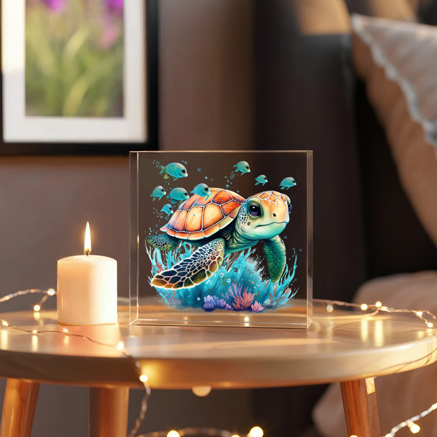 Cute Sea Turtle 001 - 6" x 6" Acrylic Block