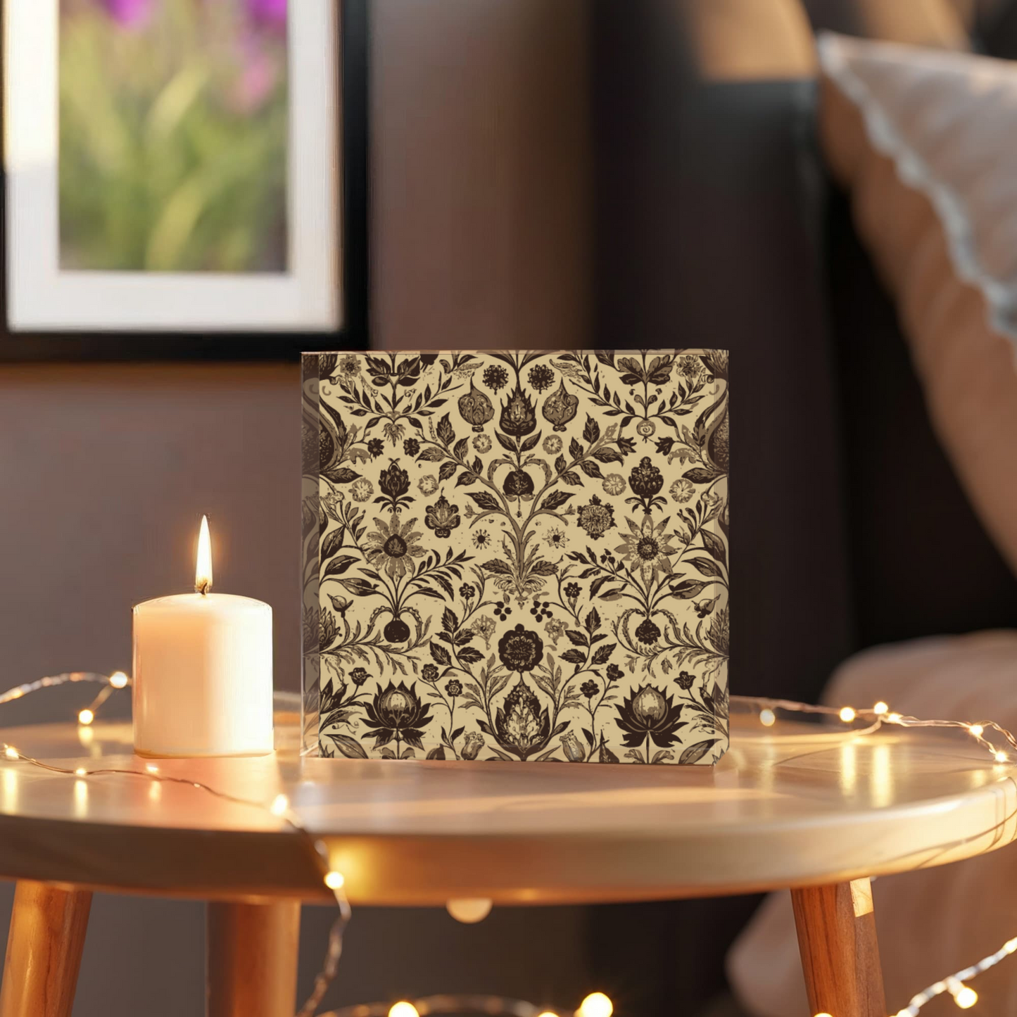 Folk Floral Pattern, Afghan Inspired 01 - 6" x 6" Acrylic Block