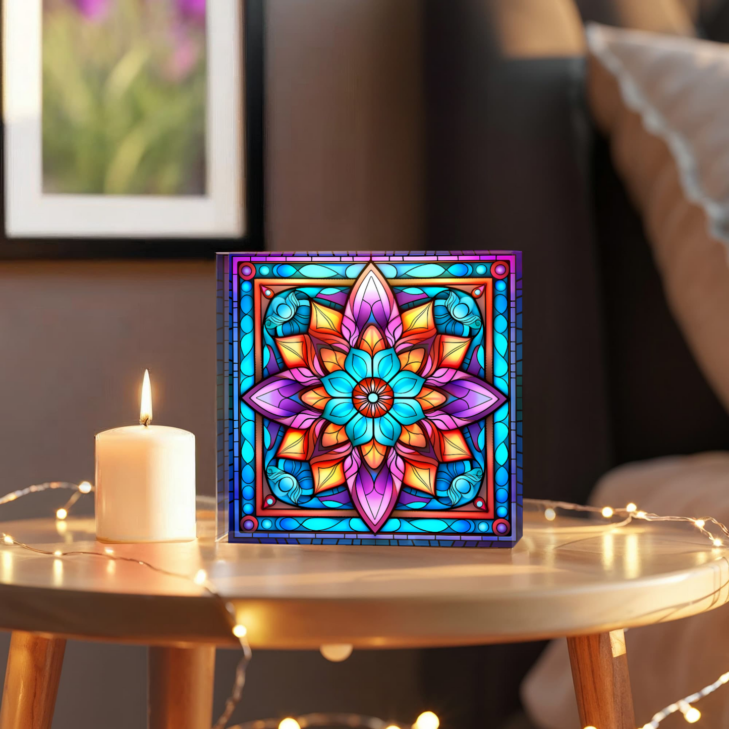 Mandala Stained Glass Style Design 006 - 6" x 6" Acrylic Block
